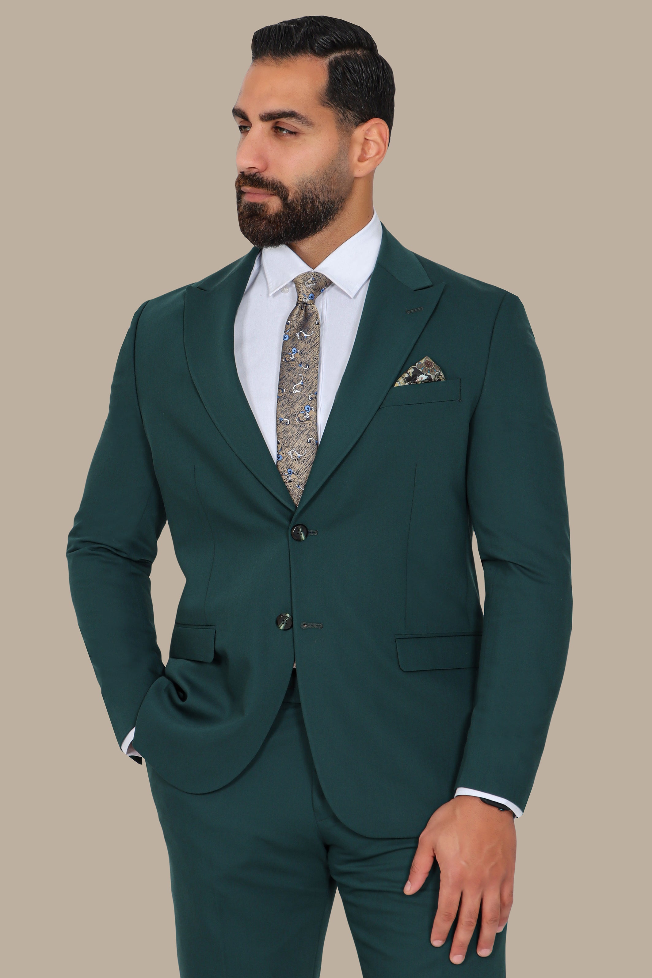 Classic Green 2-Piece Suit with Peak Lapel