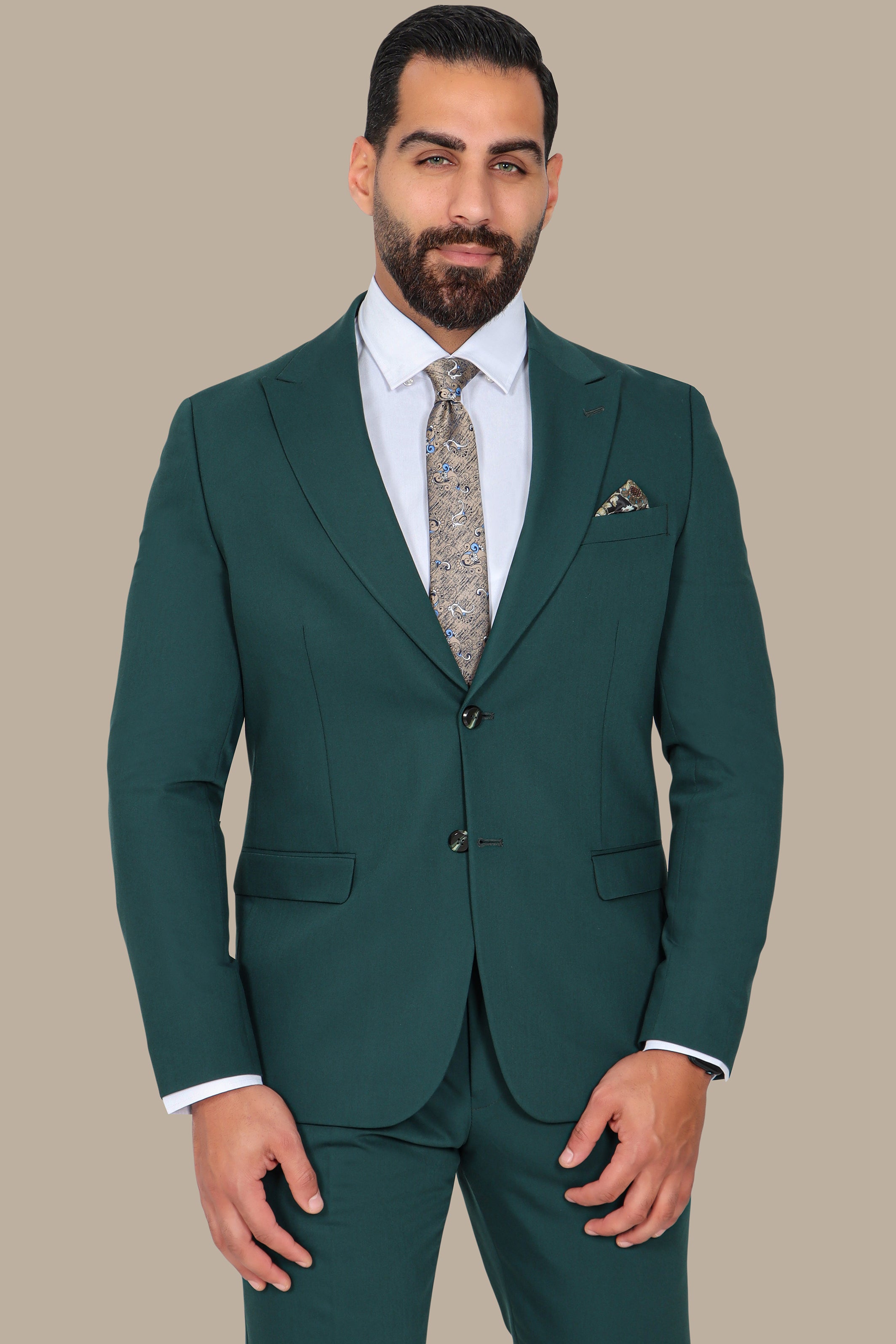 Classic Green 2-Piece Suit with Peak Lapel