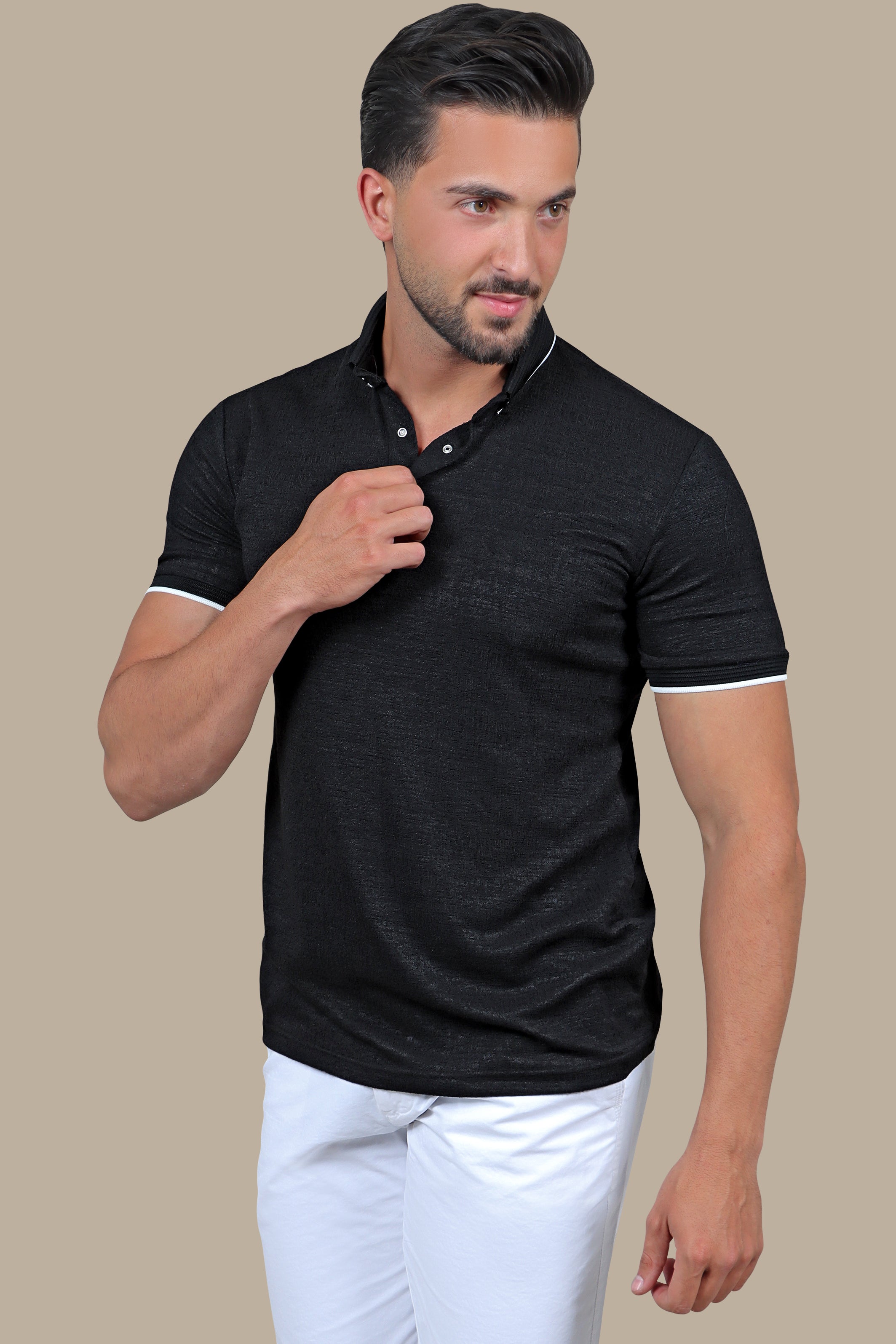 Black Buttoned Polo: Structured & Sleek