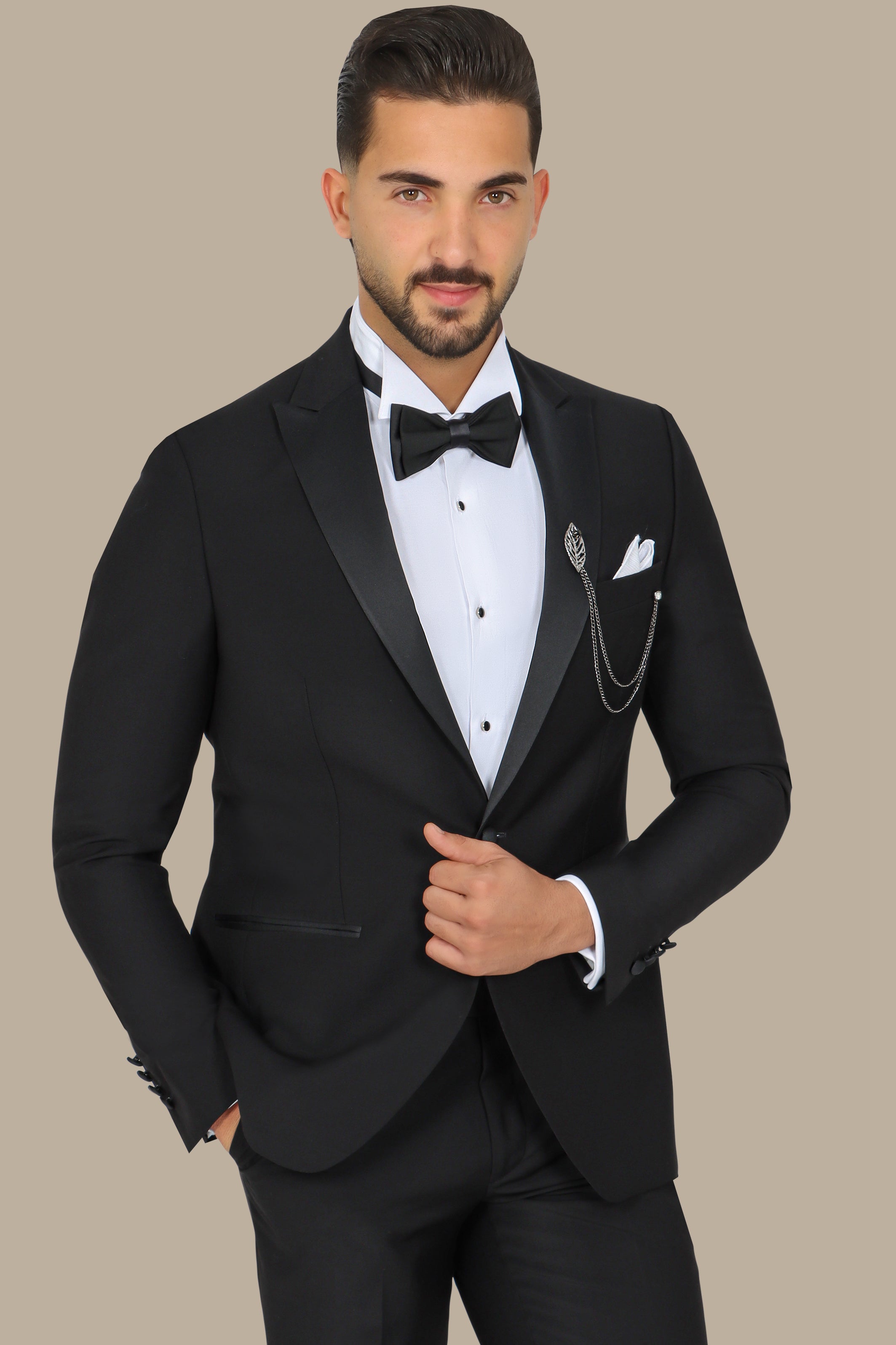 Classic Black Peak Lapel Tuxedo