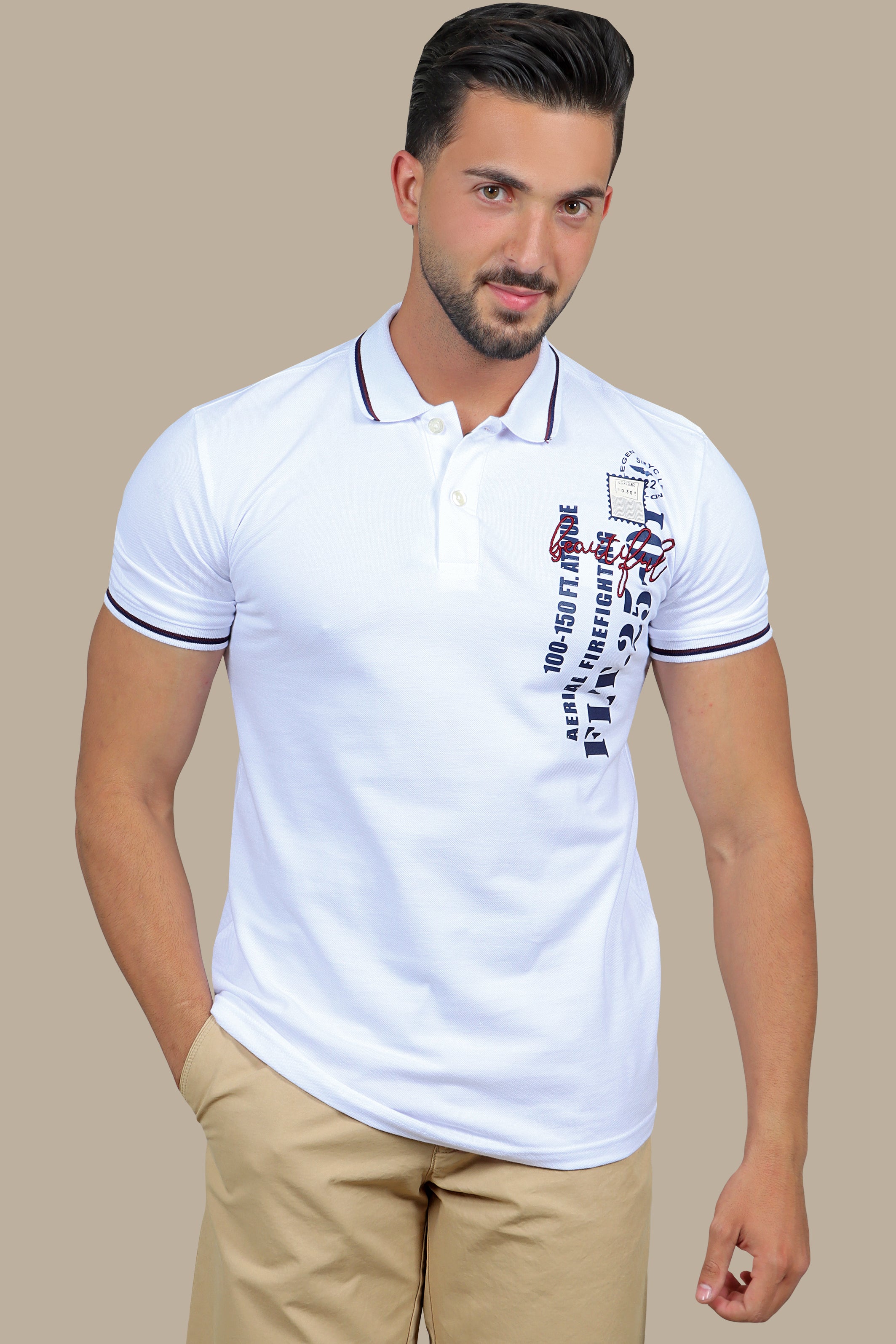 Beautiful White Polo with Patches