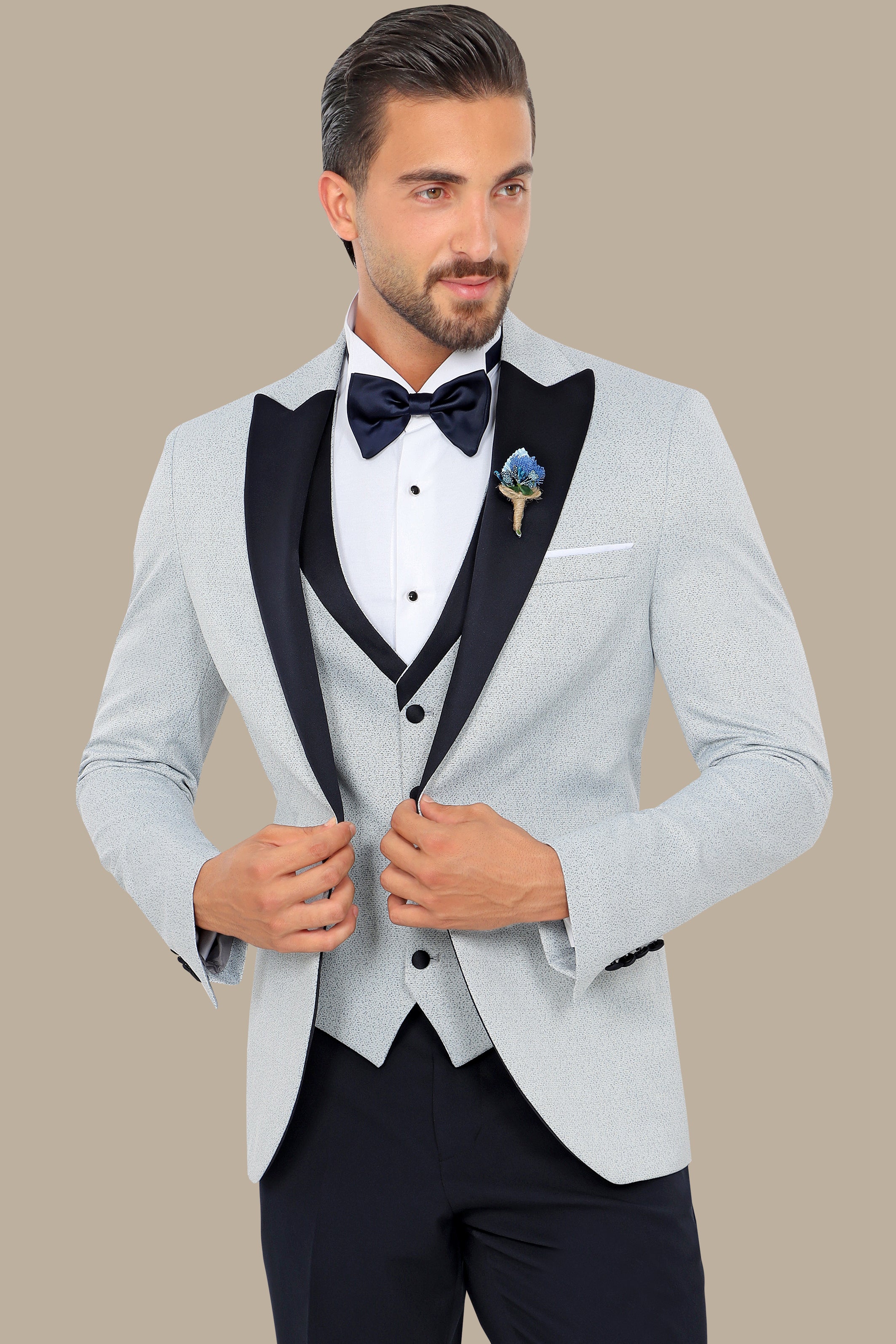 Light Grey Glitter Tuxedo 4-Piece Set