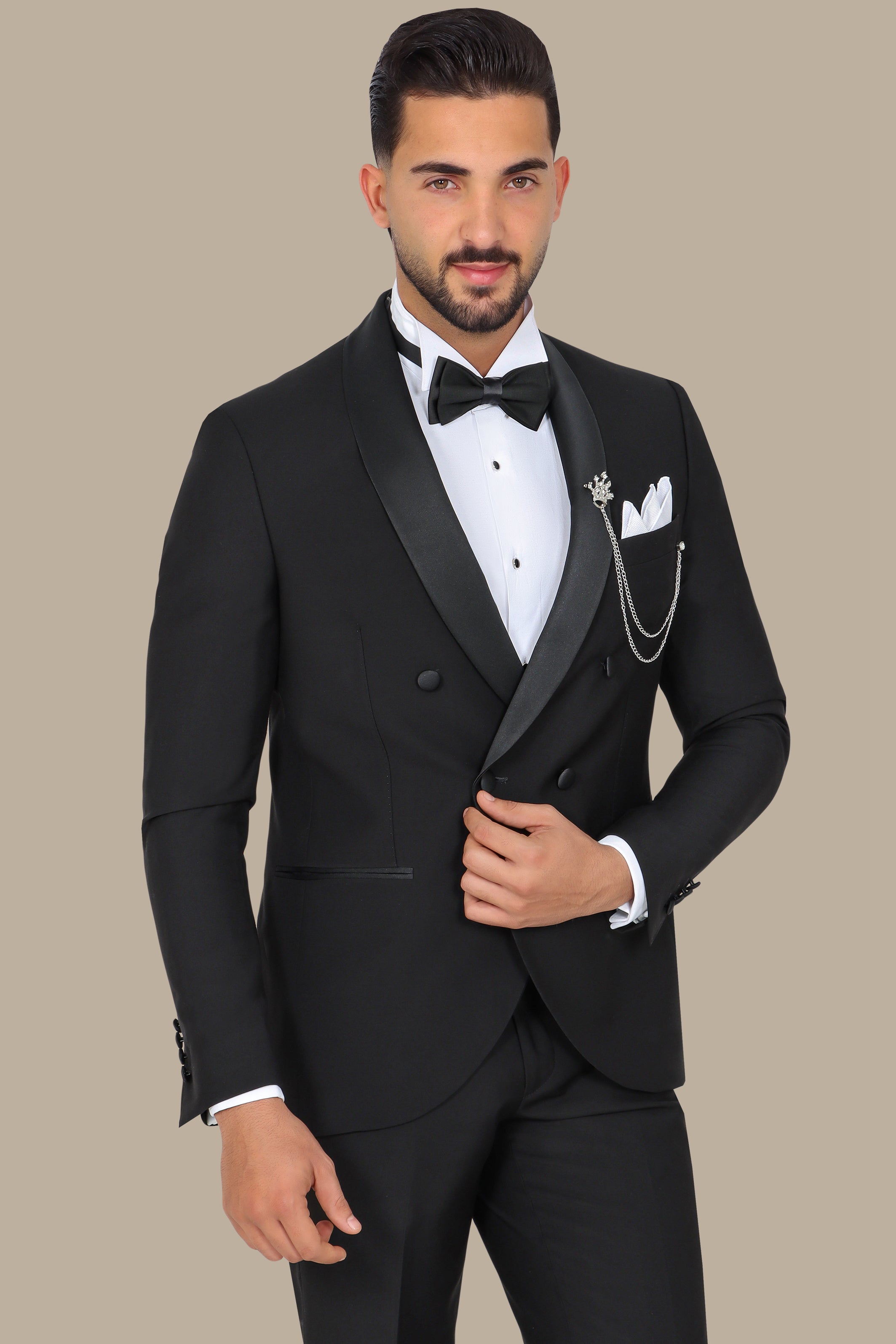 Black Double-Breasted Col Chale Tuxedo