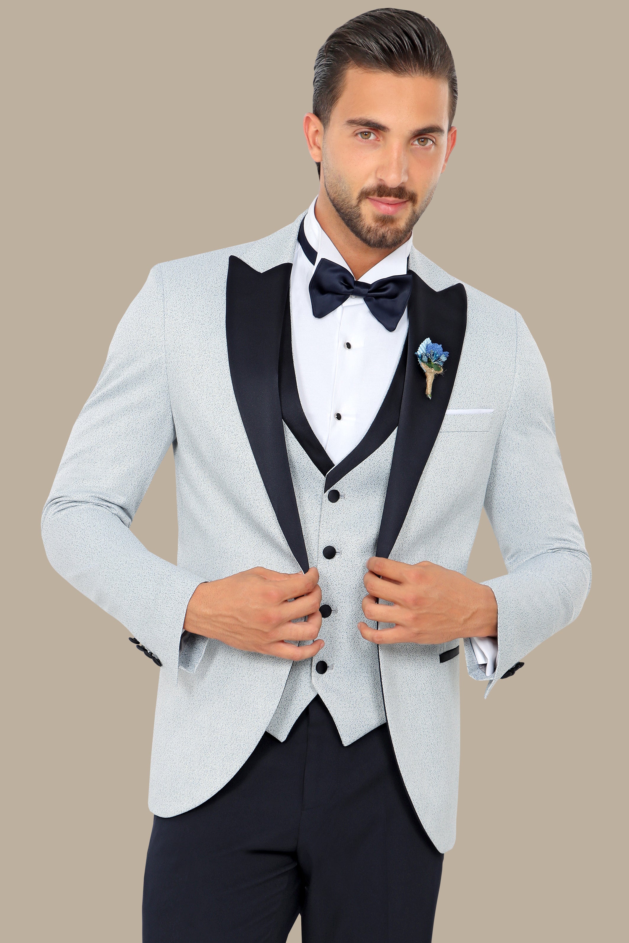 Light Grey Glitter Tuxedo 4-Piece Set