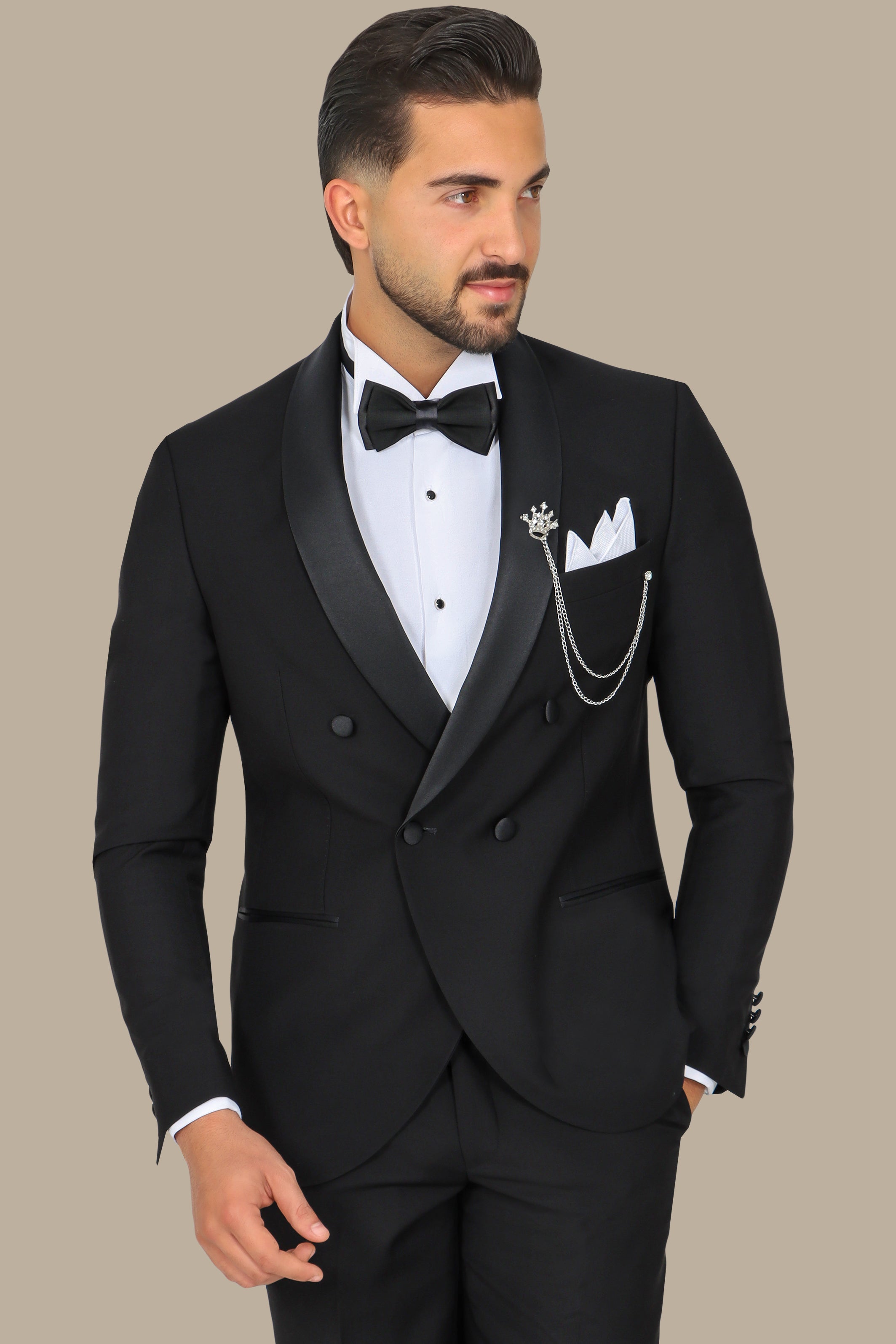 Black Double-Breasted Col Chale Tuxedo