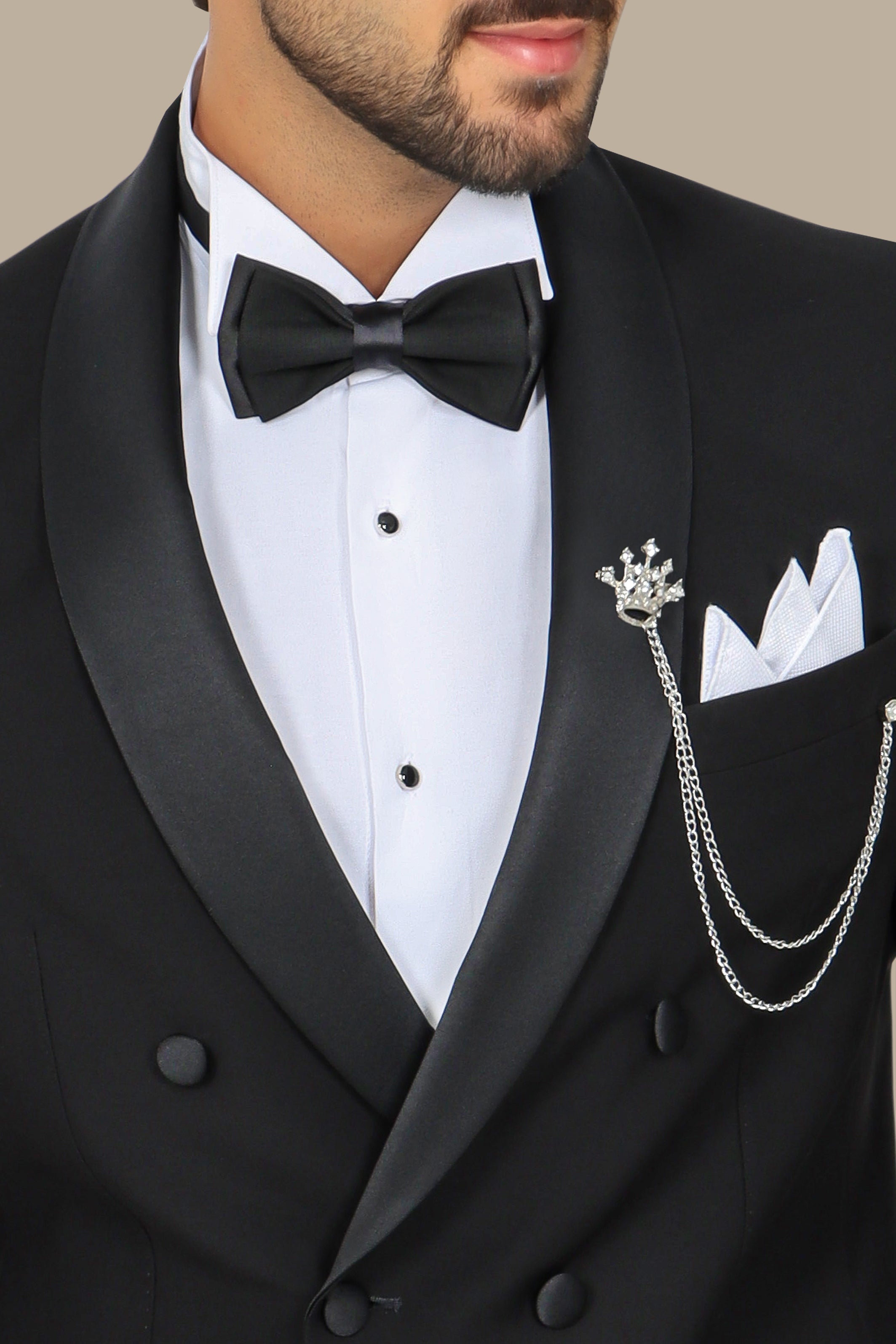 Black Double-Breasted Col Chale Tuxedo