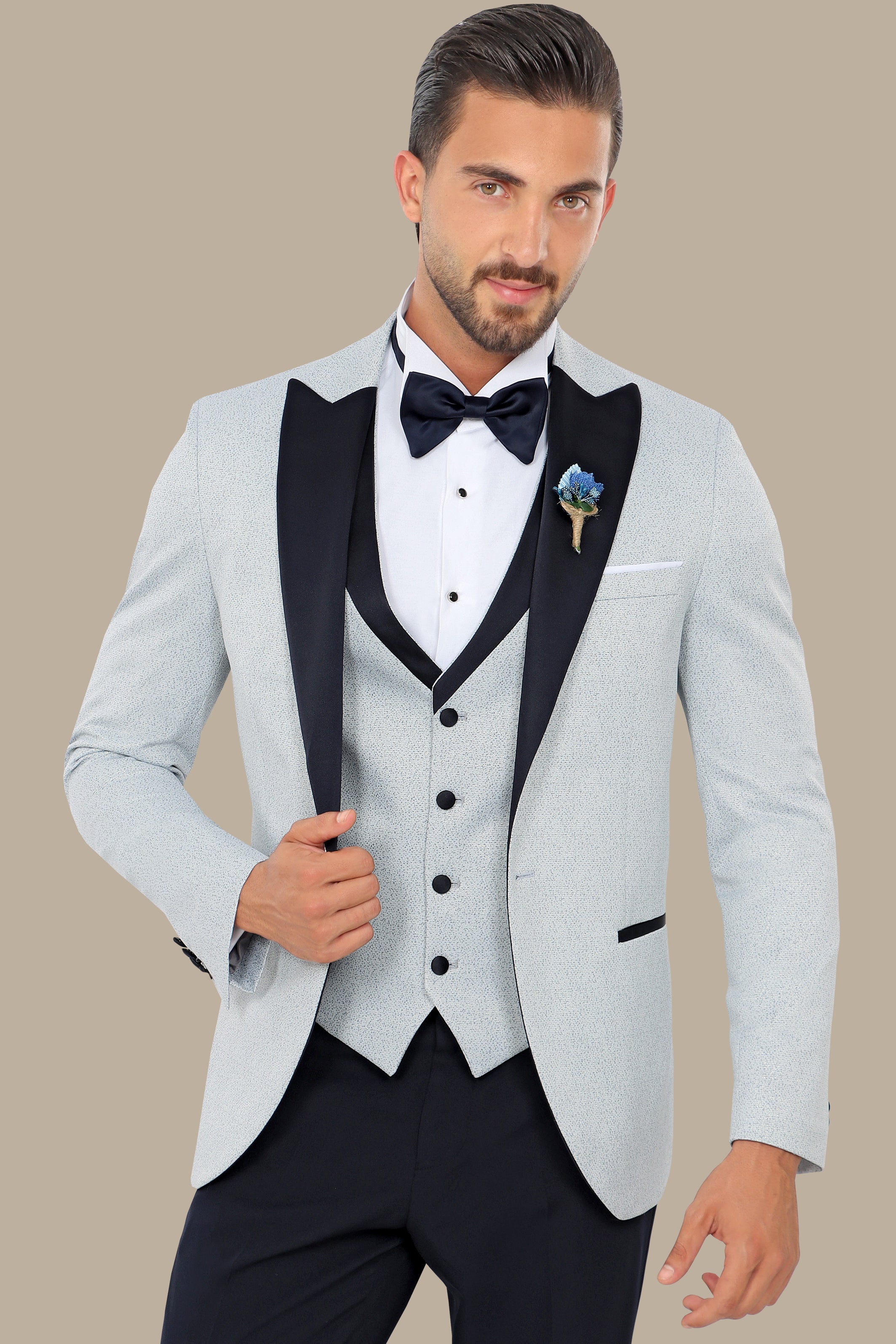 Light Grey Glitter Tuxedo 4-Piece Set