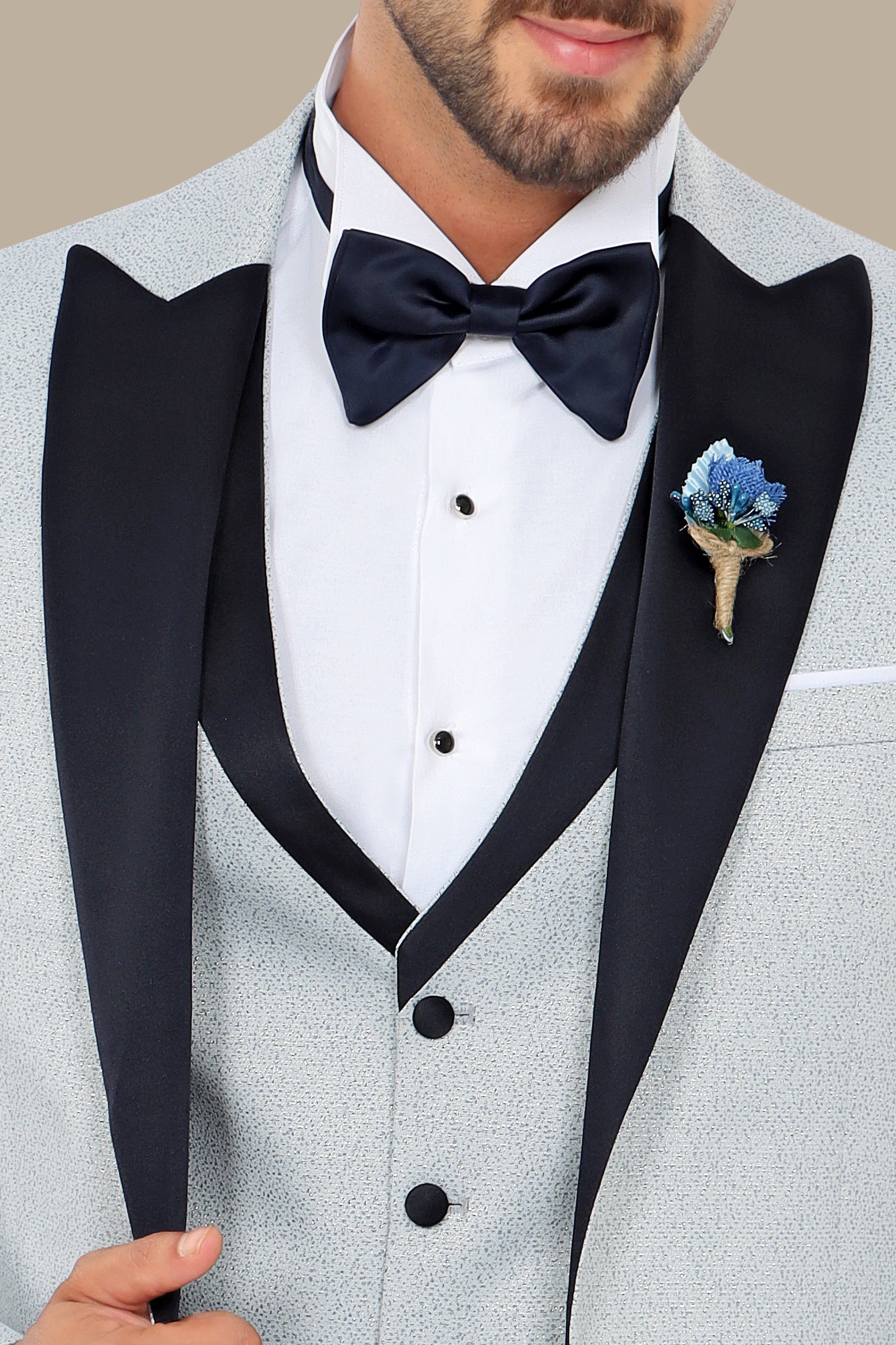 Light Grey Glitter Tuxedo 4-Piece Set