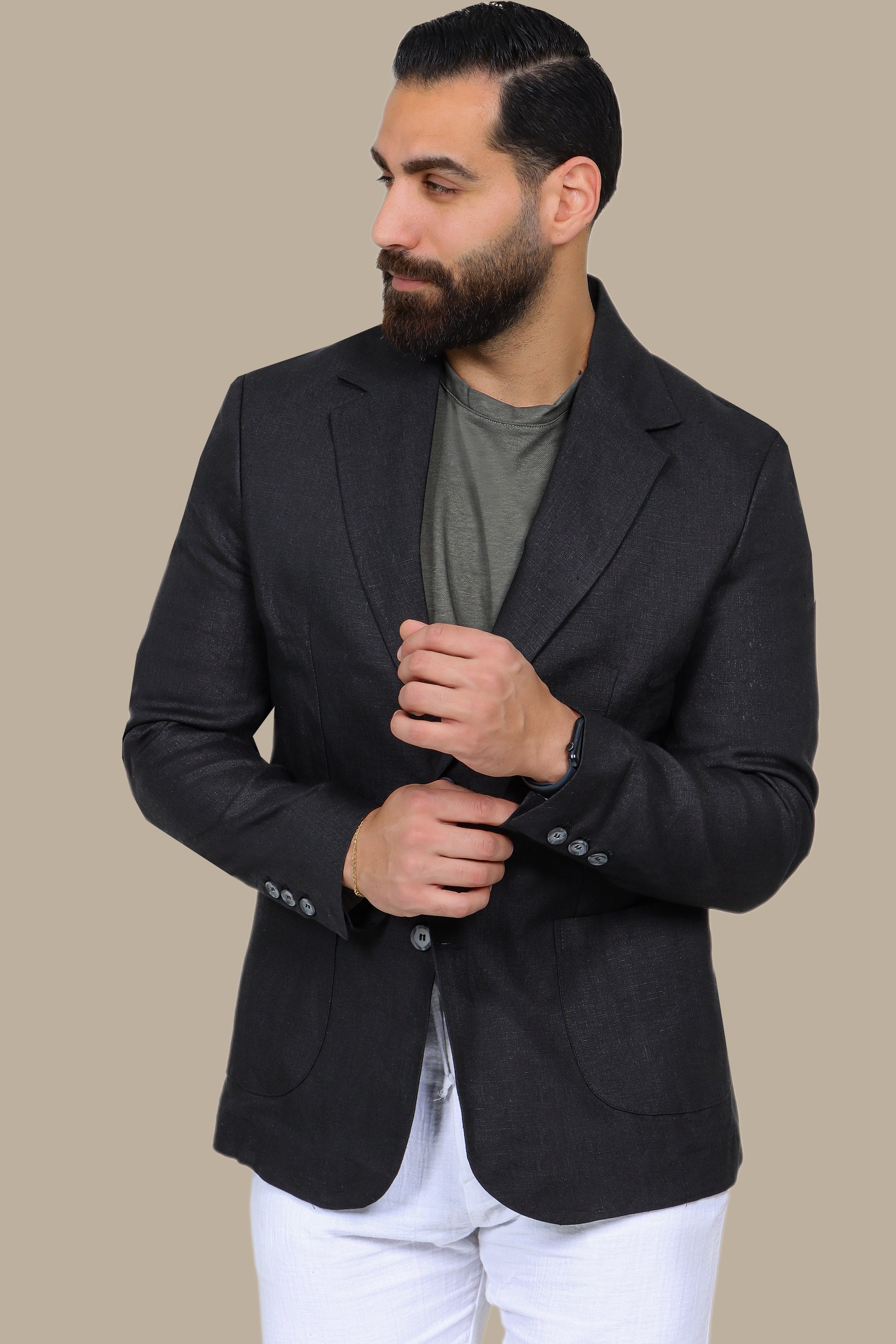Black Blazer with Notch Lapel &amp; Patch Pockets