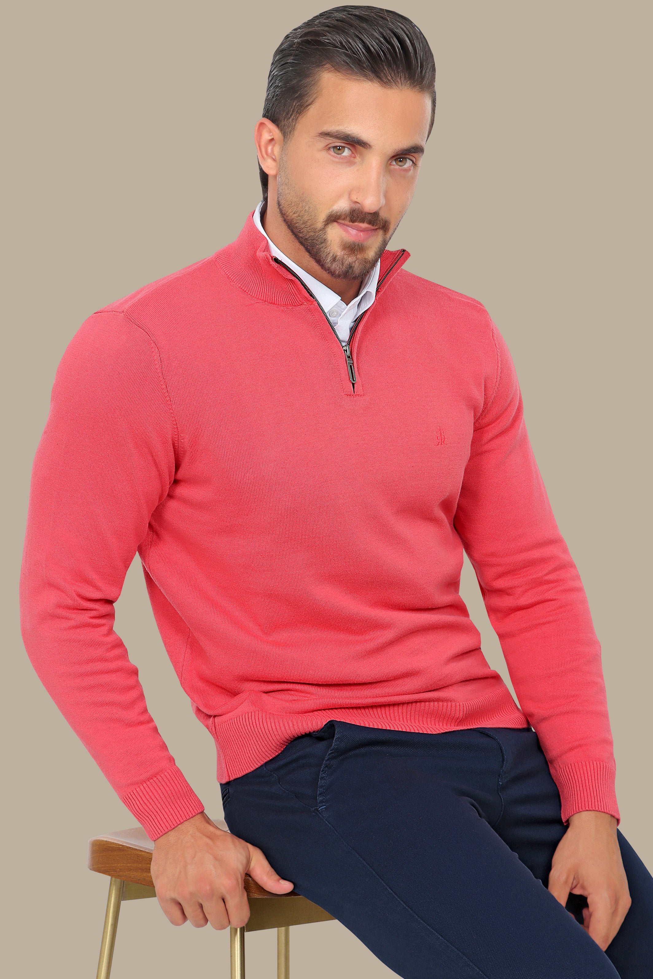 Coral Half Zipper Basic Cotton Sweater