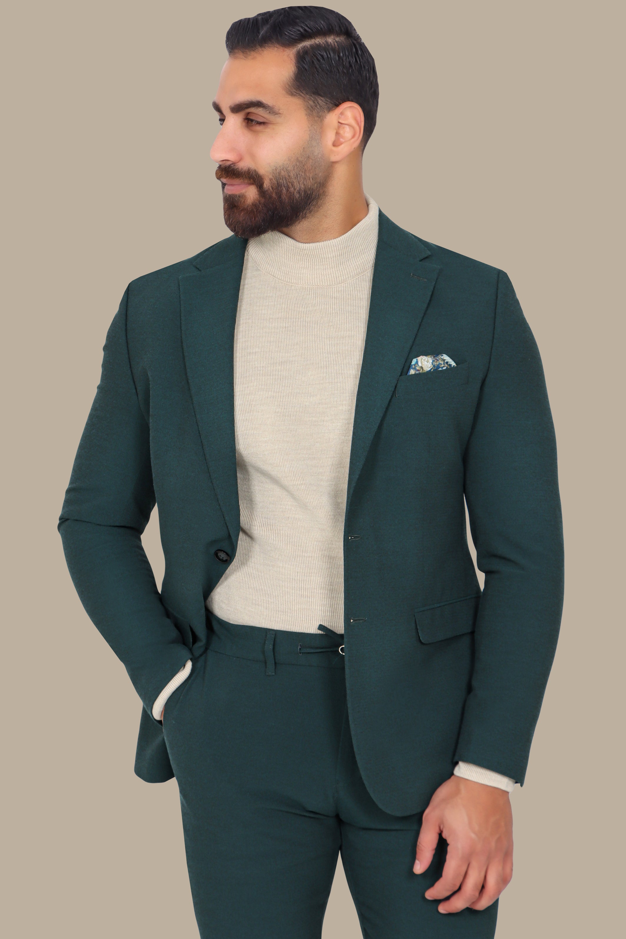 Green Travel Suit: 2-Piece with Notch Lapel