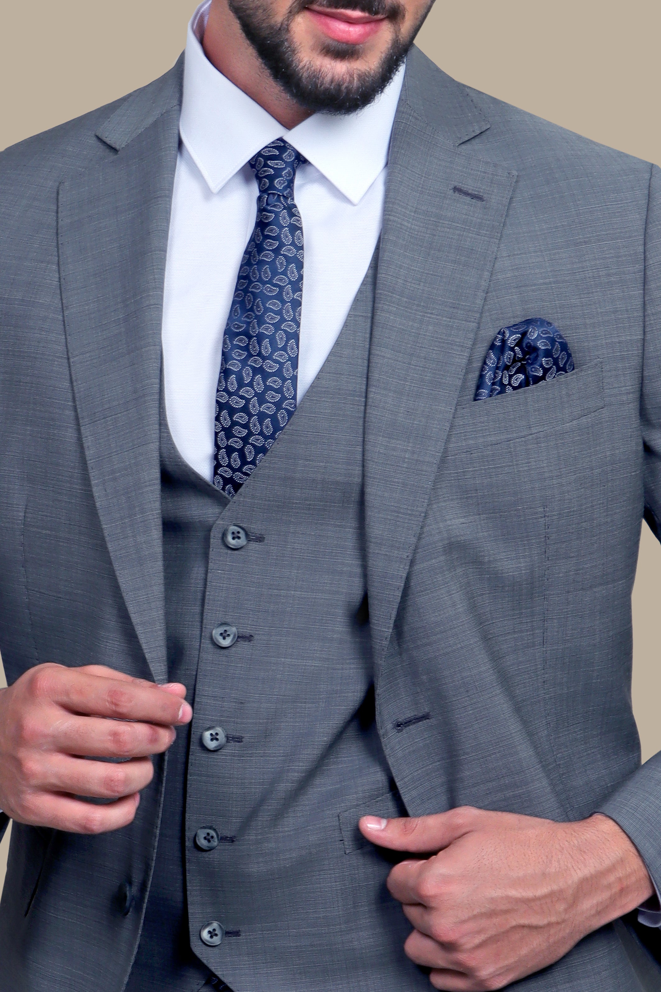 Timeless Charisma: Grey Wool Notch Filafil 3-Piece Suit