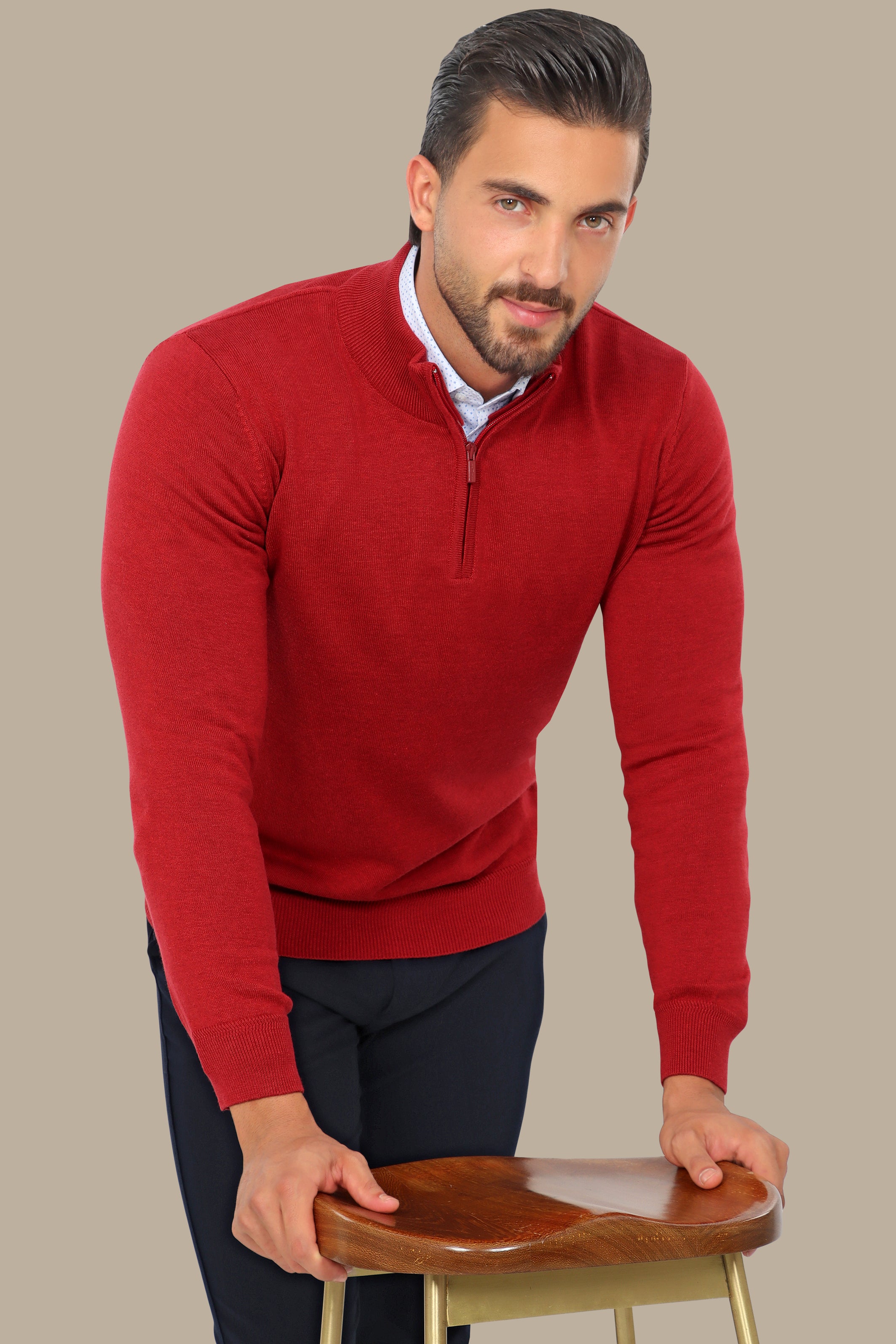 Coral Half Zipper Cotton Sweater