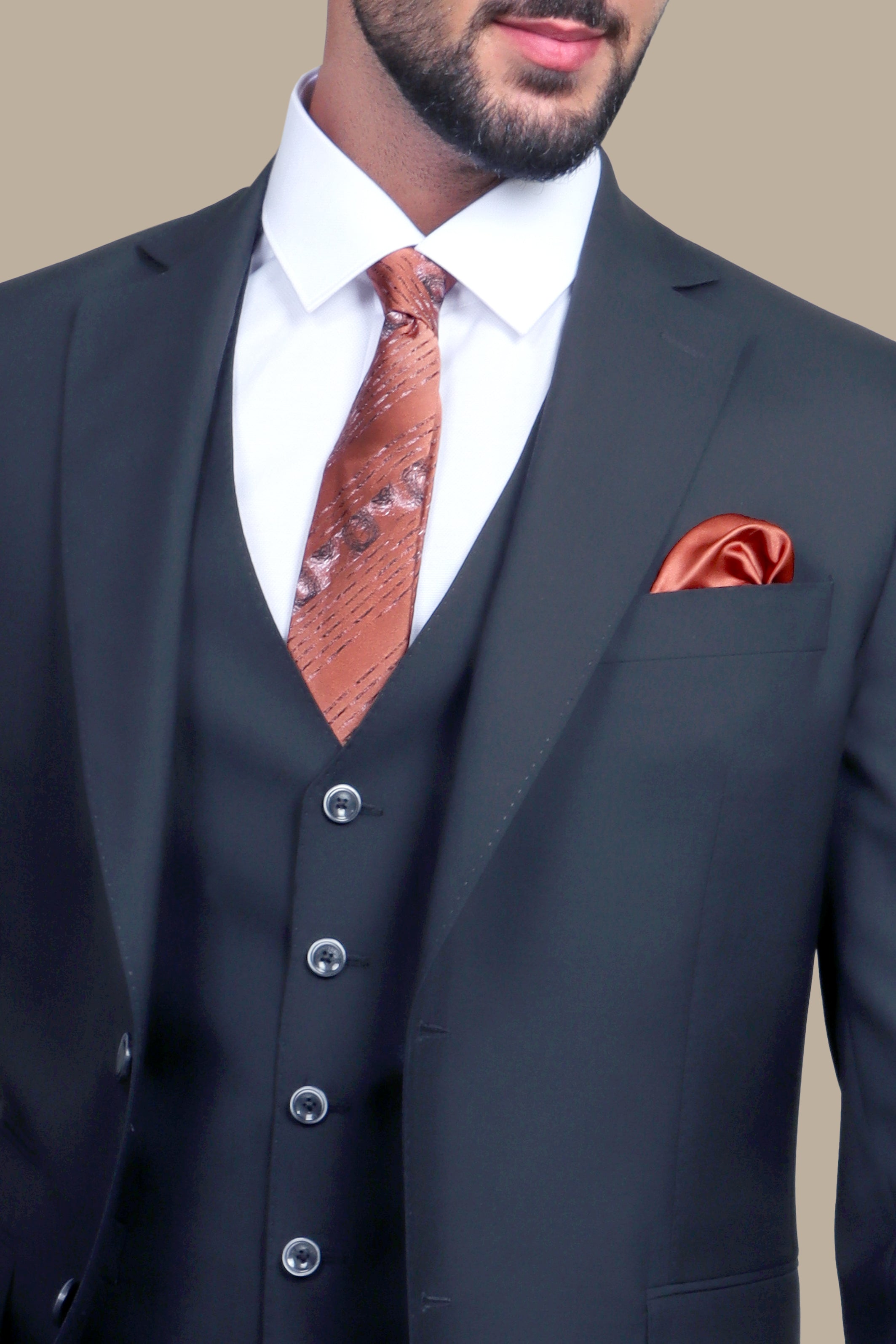 Timeless Chic: Black Wool Notch Filafil 3-Piece Suit