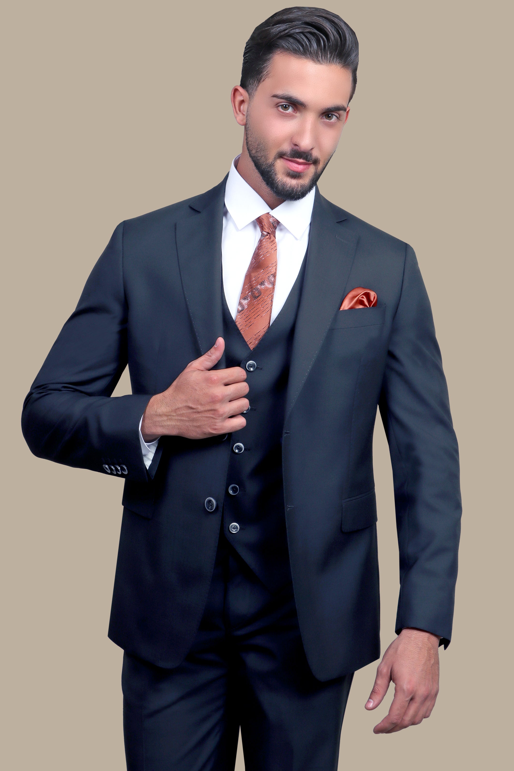 Timeless Chic: Black Wool Notch Filafil 3-Piece Suit