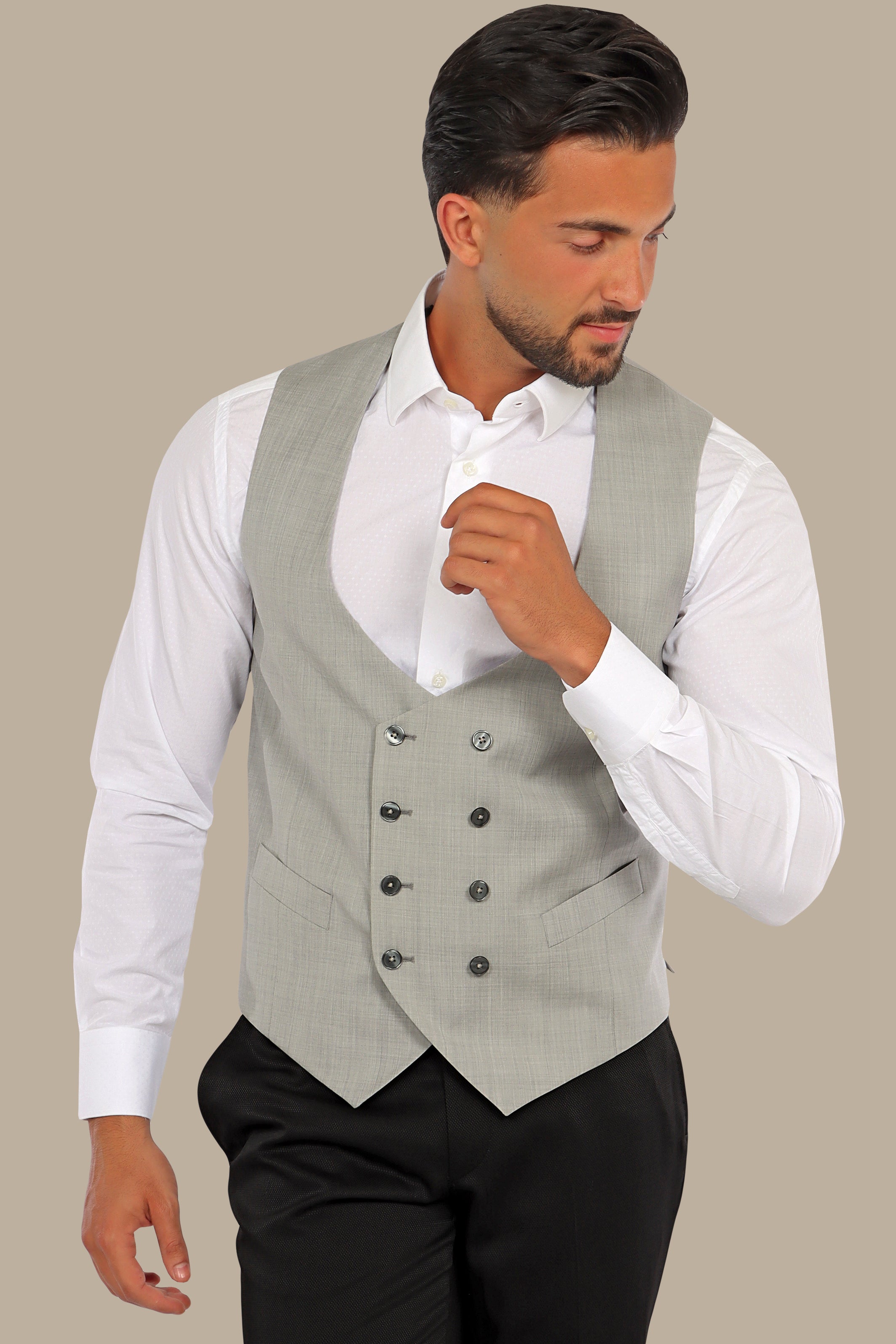 Sharp Sophistication: Double-Breasted Gray Vest