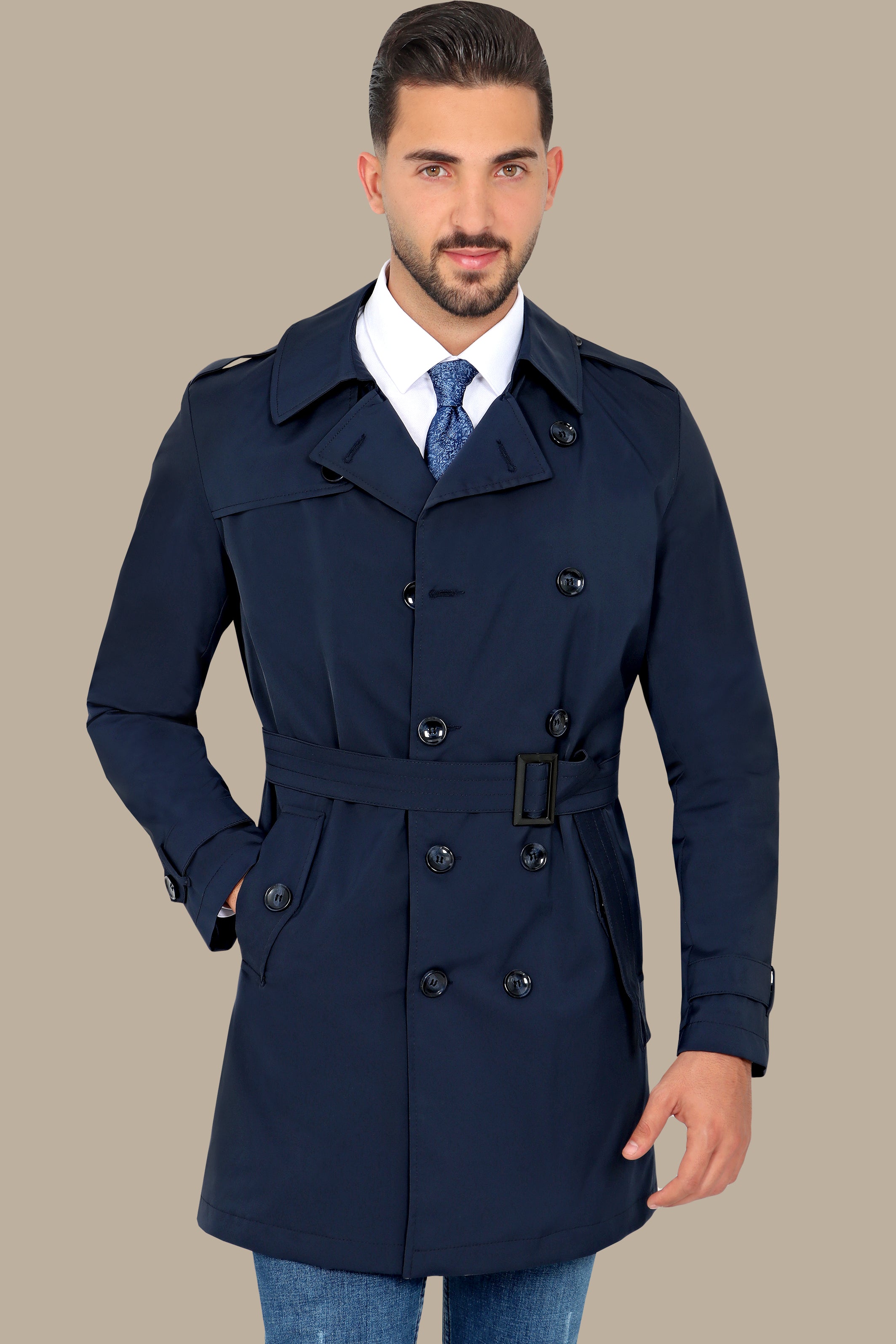 Classic Double-Breasted Navy Trench Coat