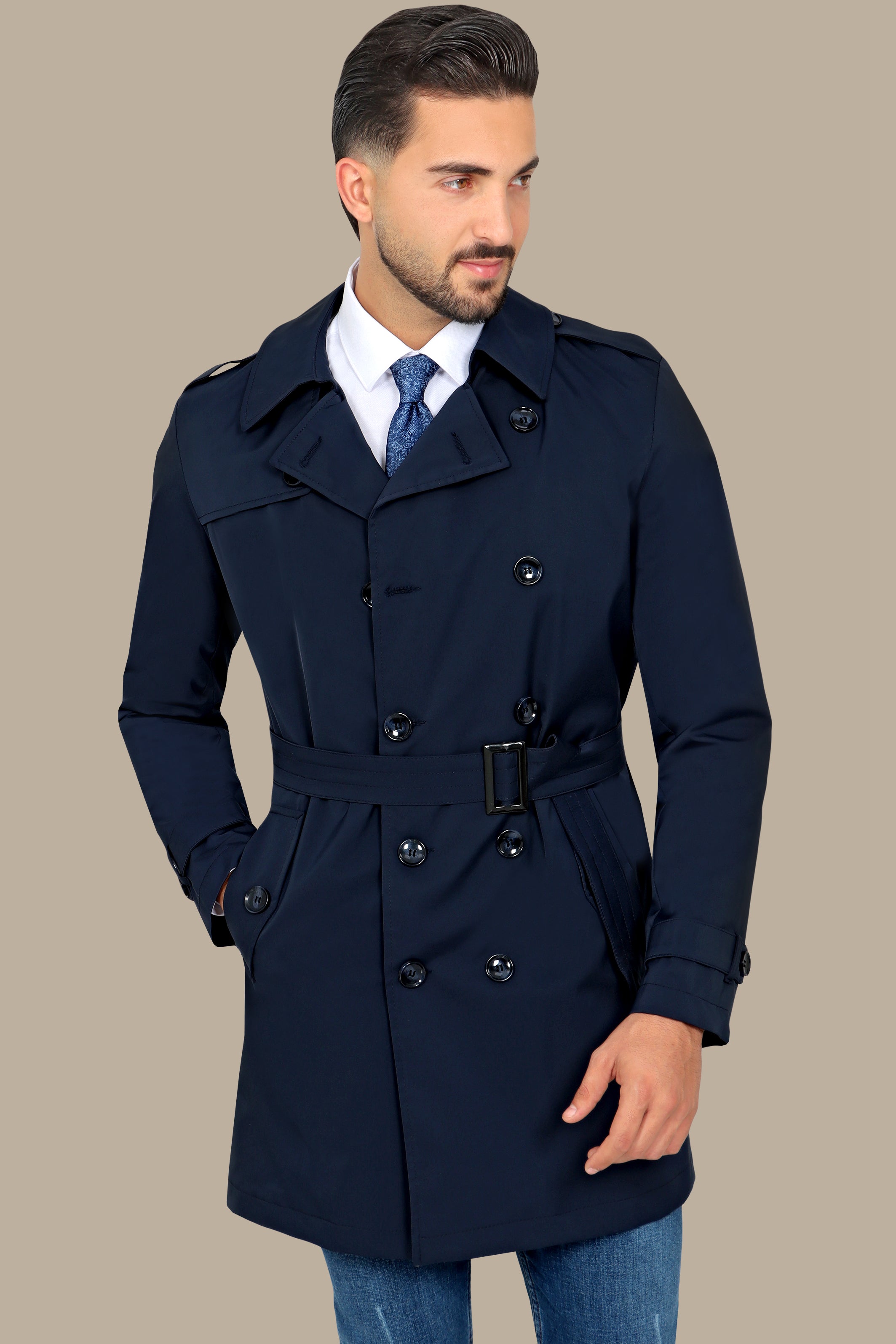 Classic Double-Breasted Navy Trench Coat