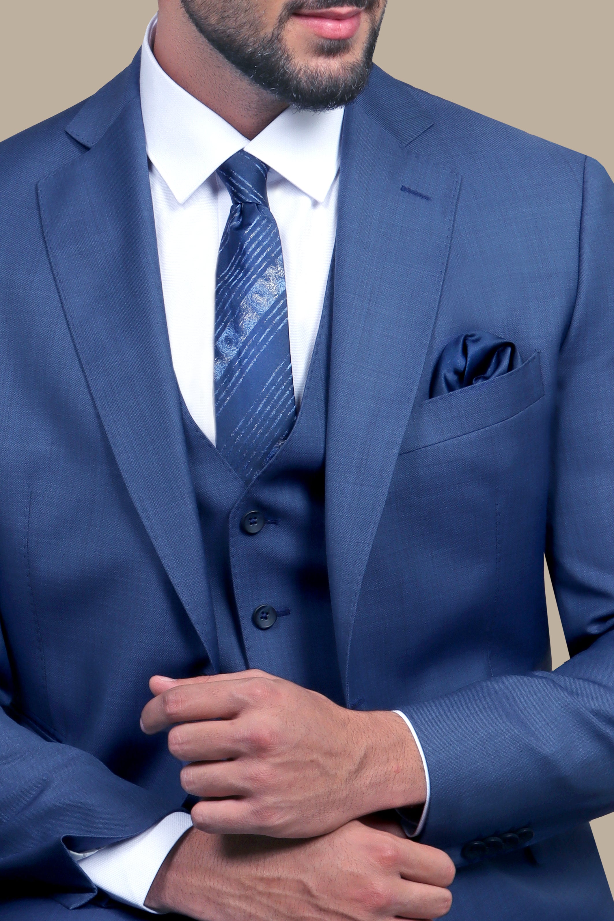 Classic Blue Elegance: Wool Notch Filafil 3-Piece Suit