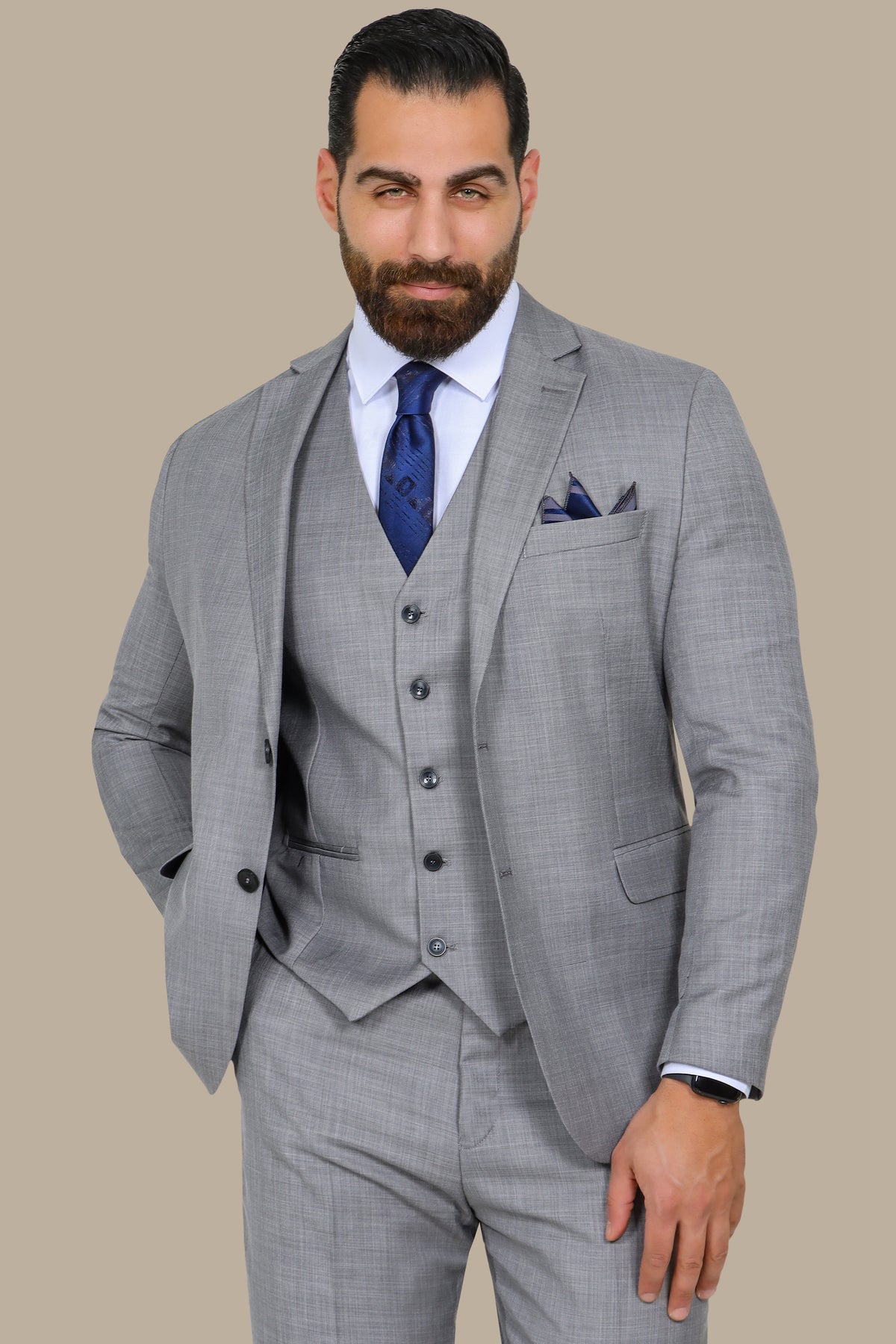 Fil-à-Fil 3-Piece Suit with Notch Lapel