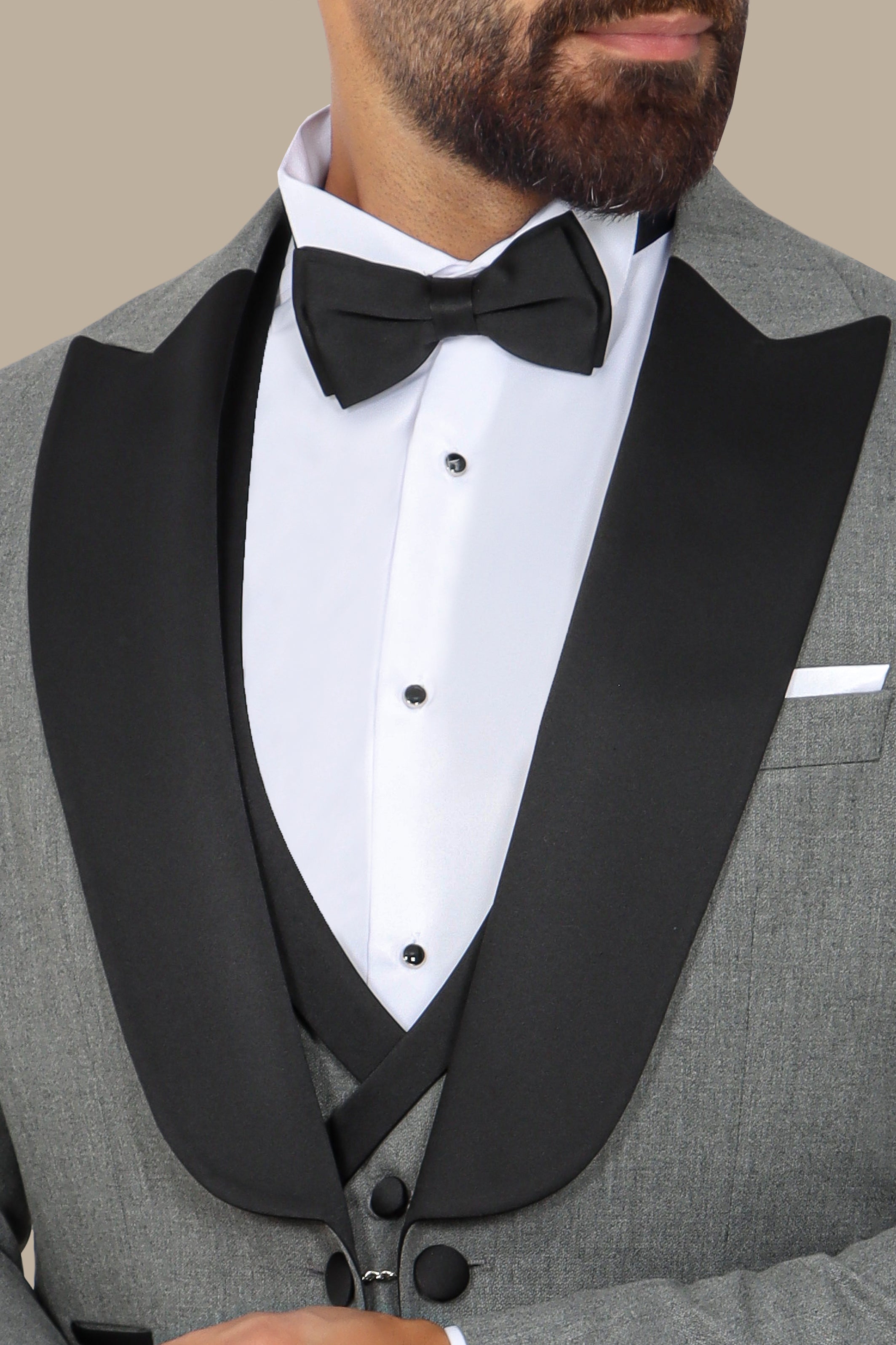 Grey Tuxedo: Peak Lapel, Structured Bord-à-Bord, 4-Piece