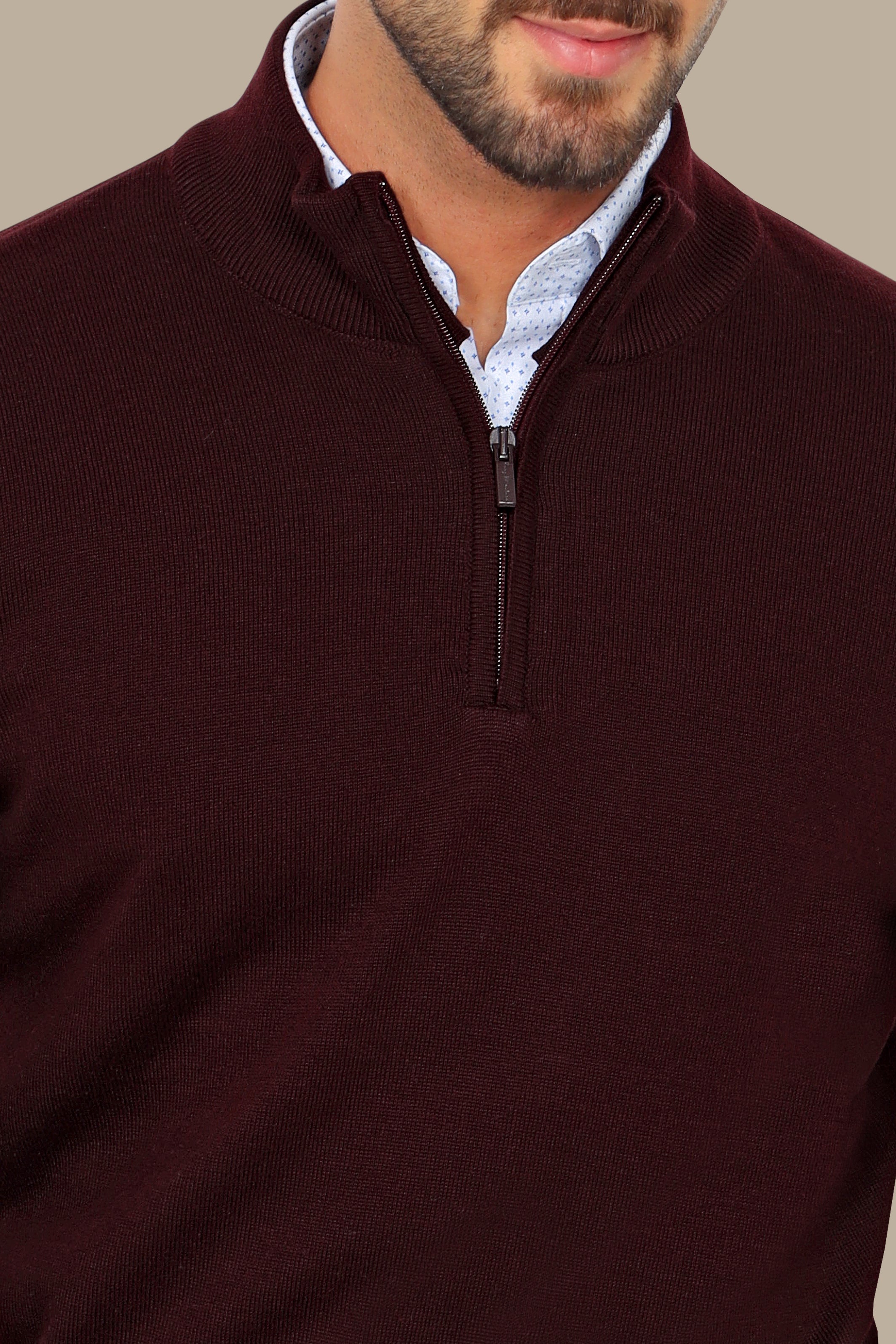 Burgundy Half Zipper Cotton Sweater