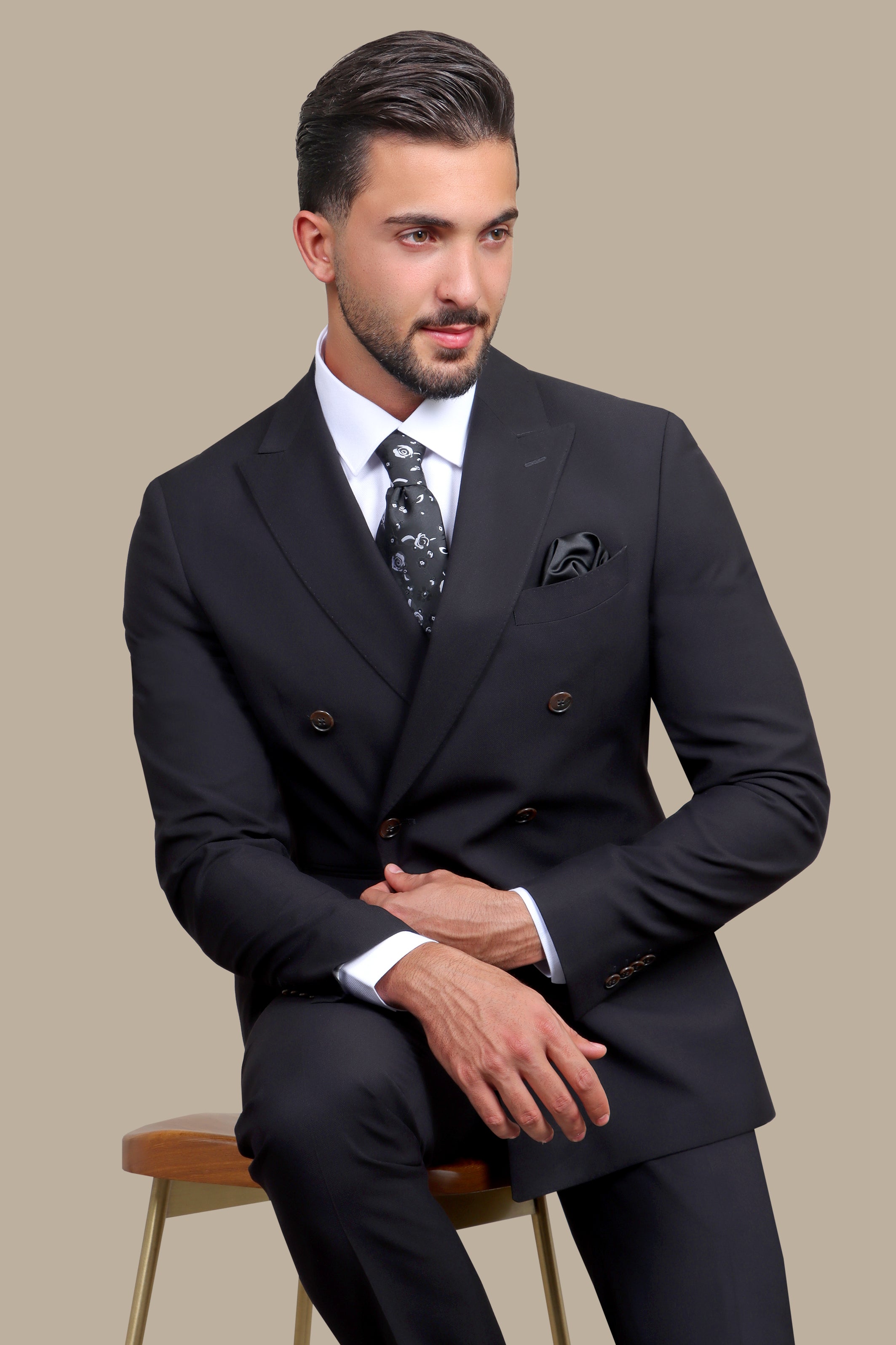 Timeless Authority: Black Structured Double-Breasted Suit