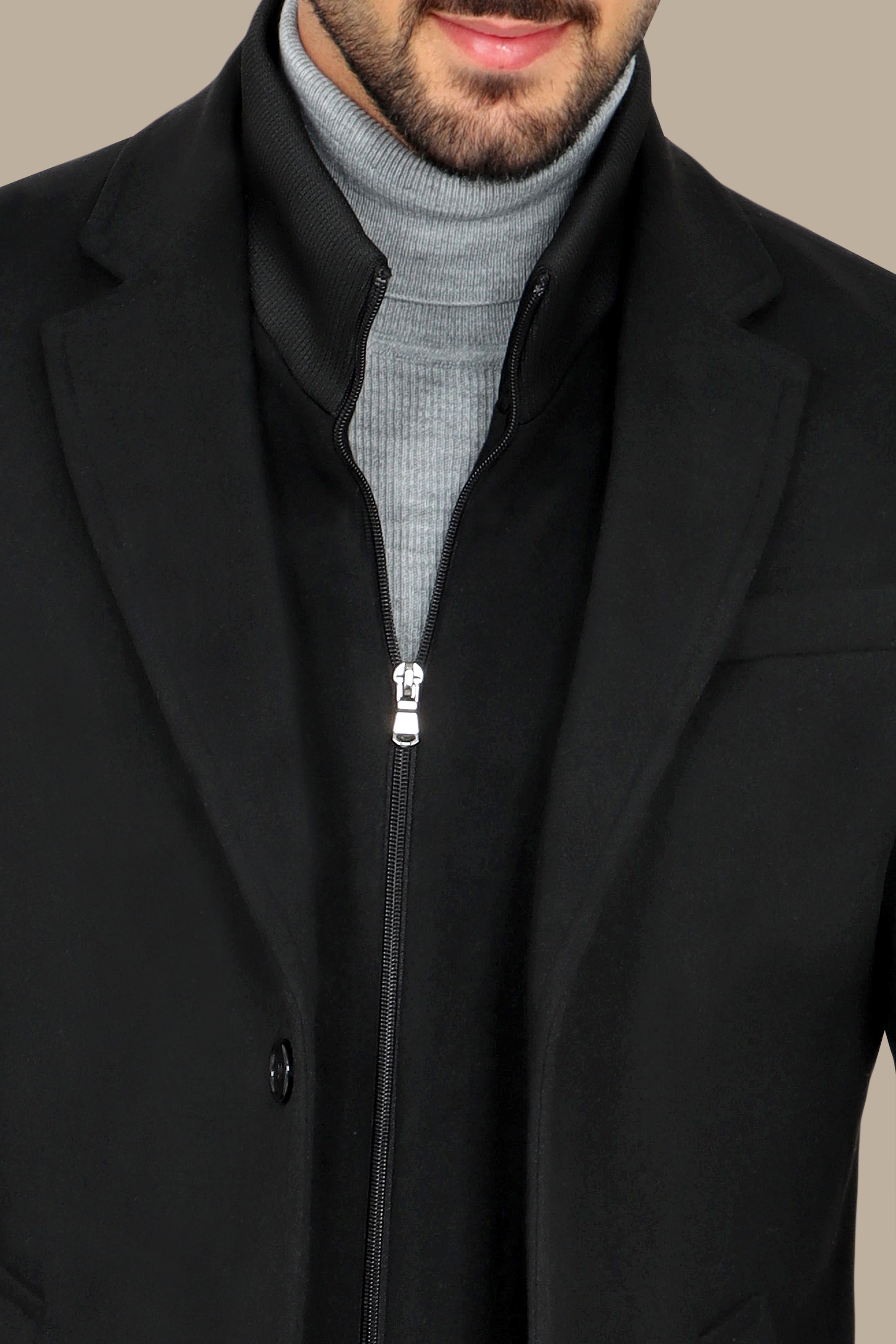 Black Beauty: The Notch Detachable Coat in Timeless Elegance