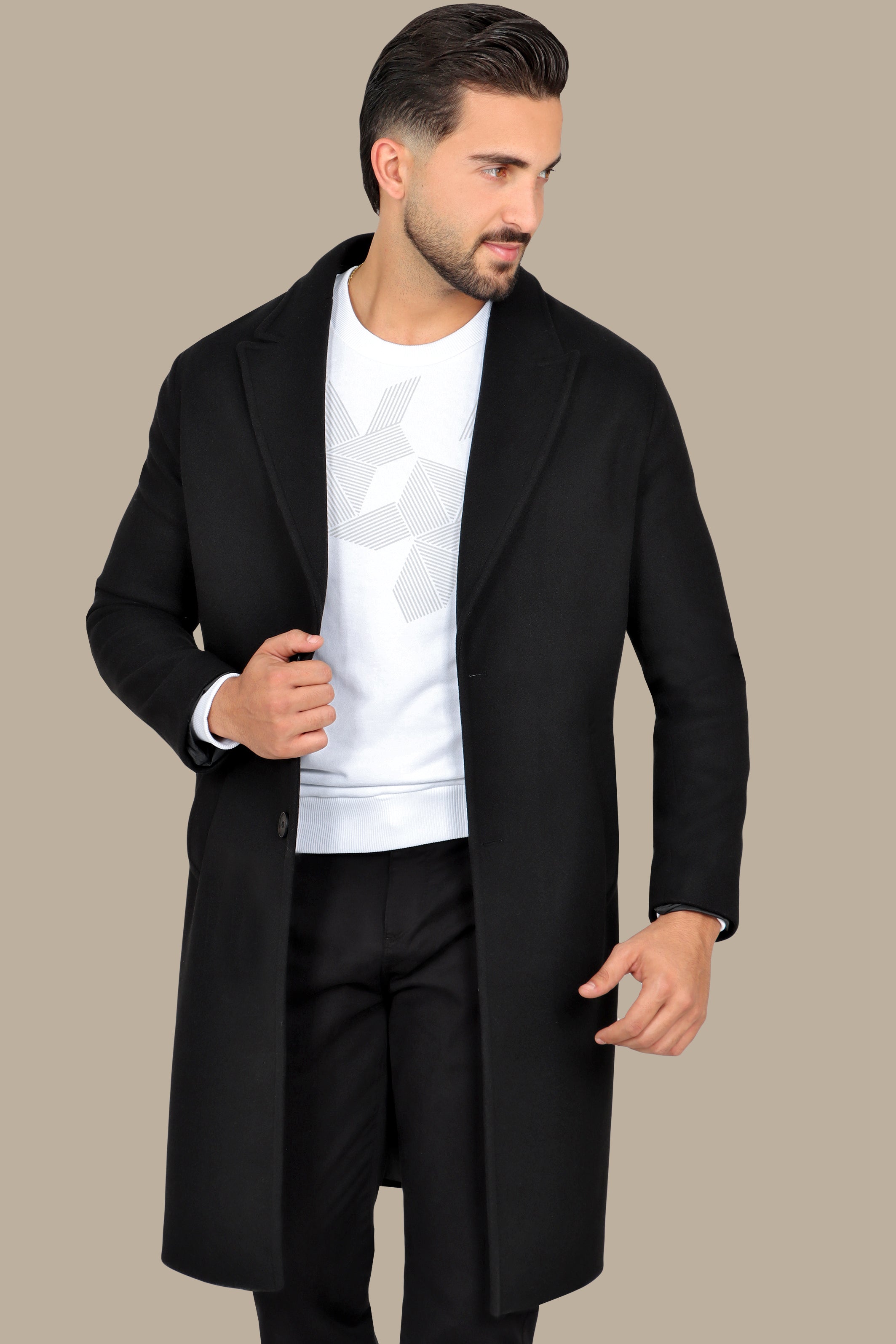 Oversized Black Coat with Peak Lapels