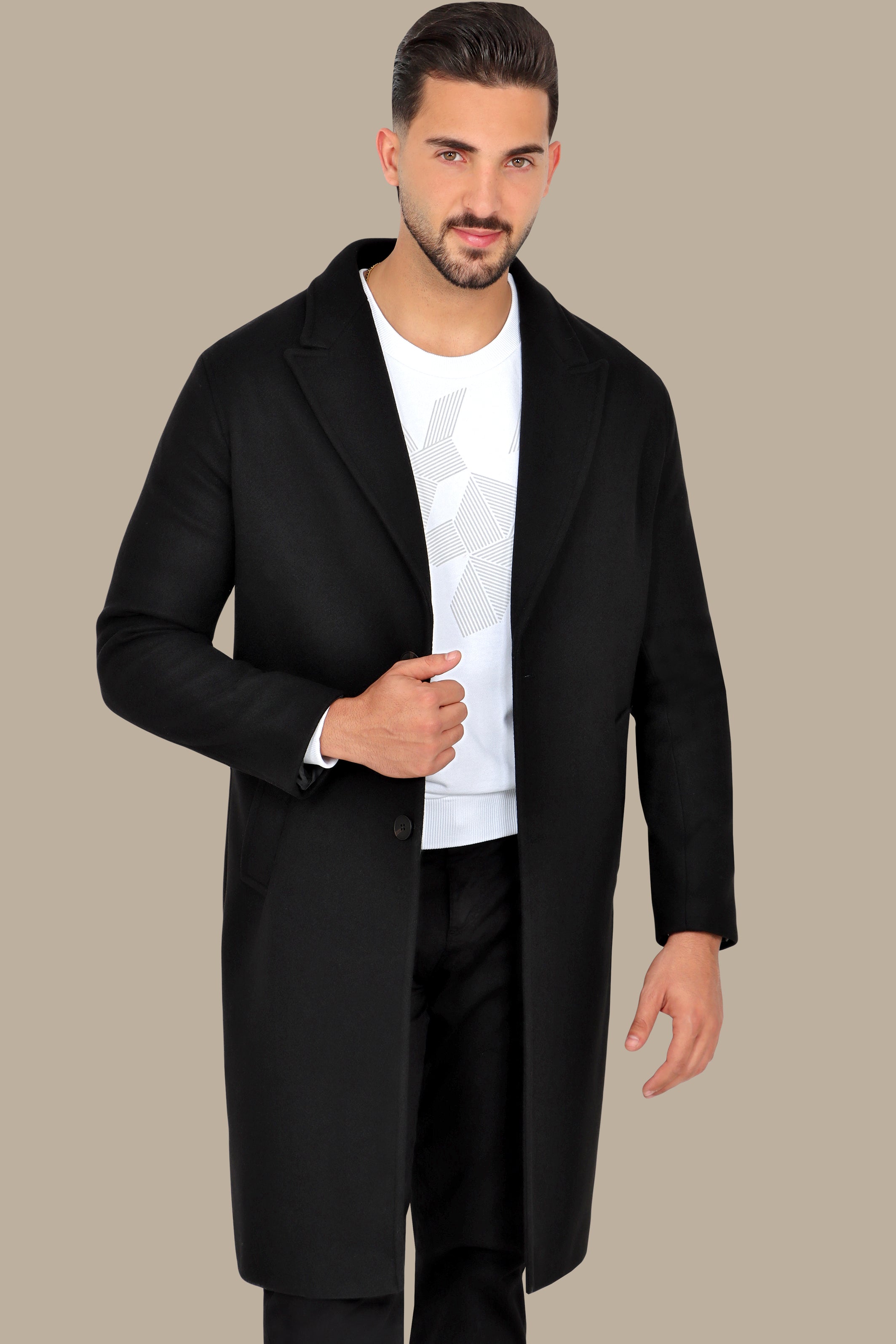 Oversized Black Coat with Peak Lapels