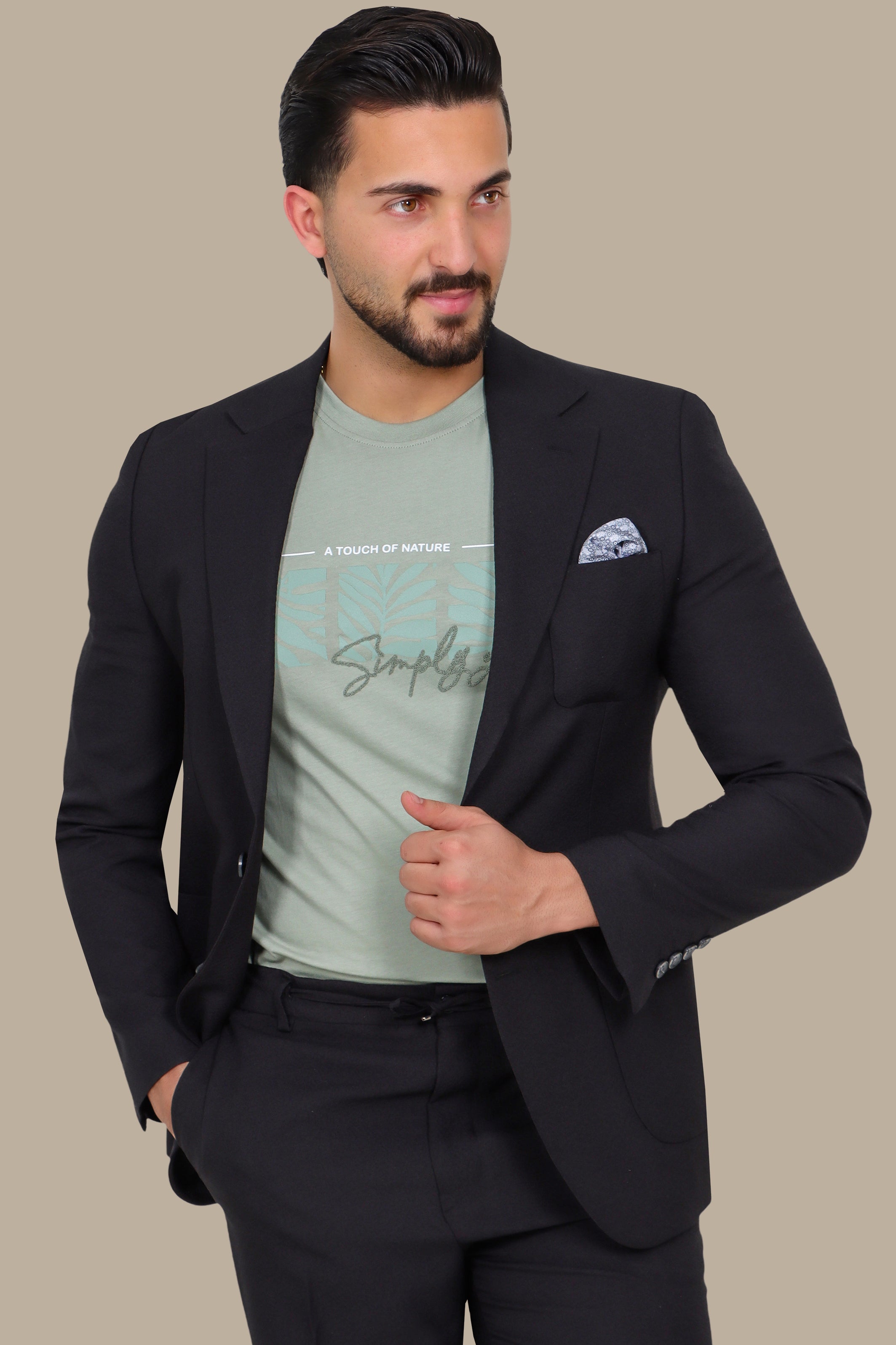 Jet Black Notch Lapel Travel Suit – 2-Piece