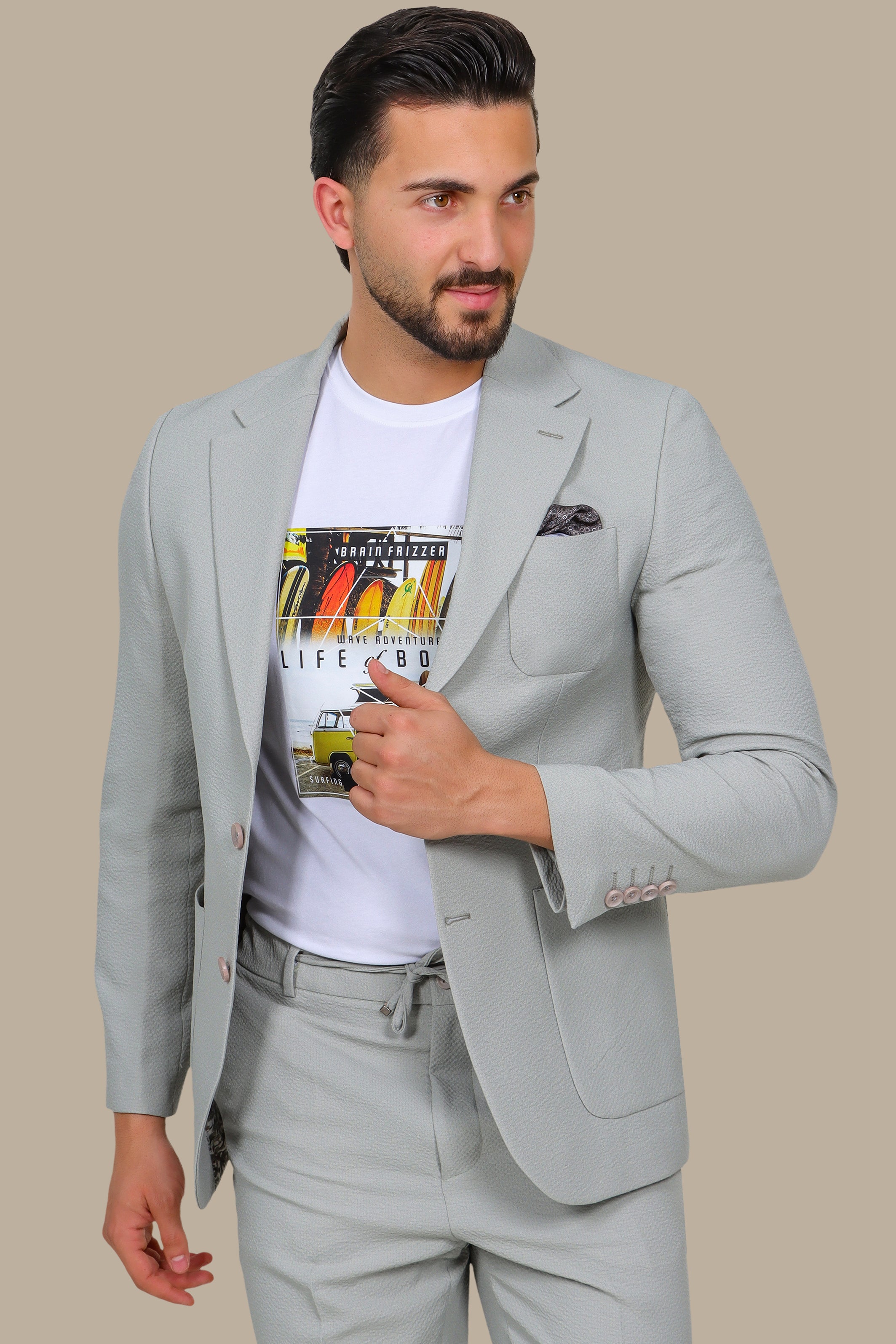 Light Olive Notch Lapel Travel Suit – 2-Piece