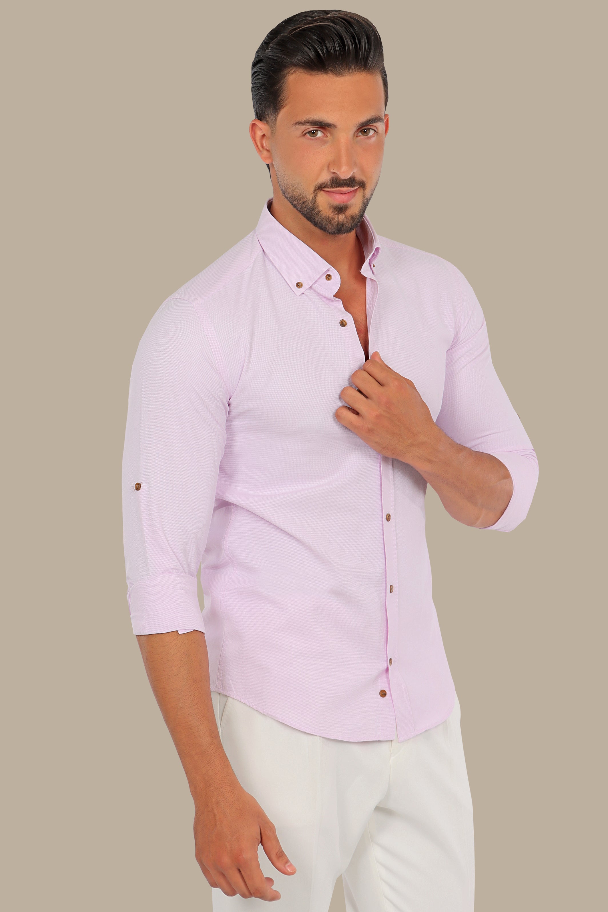 Elegant Rose: Men's Pink Oxford Casual Shirt