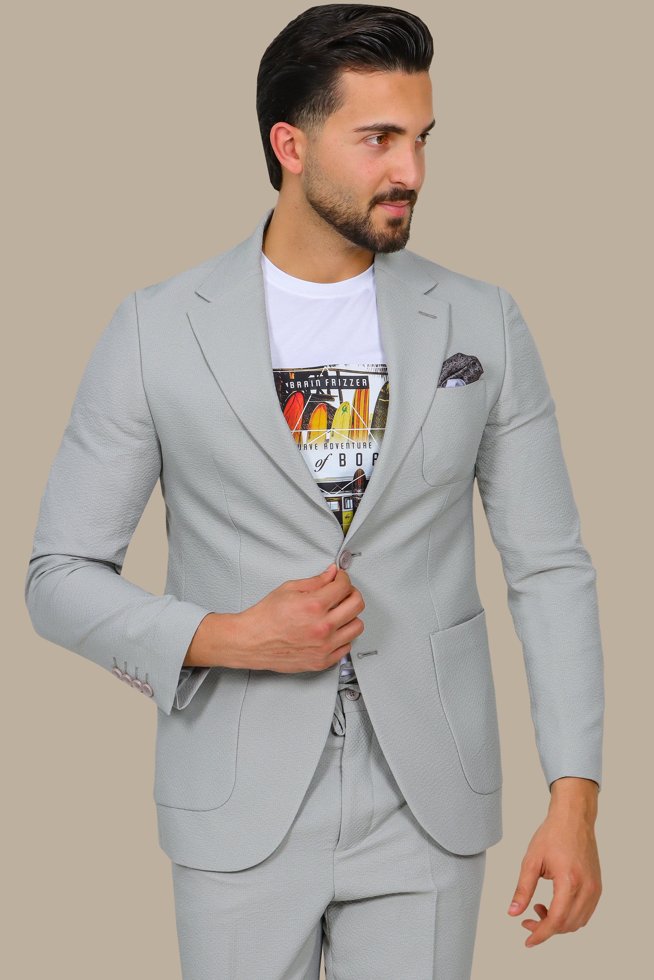 Light Olive Notch Lapel Travel Suit – 2-Piece