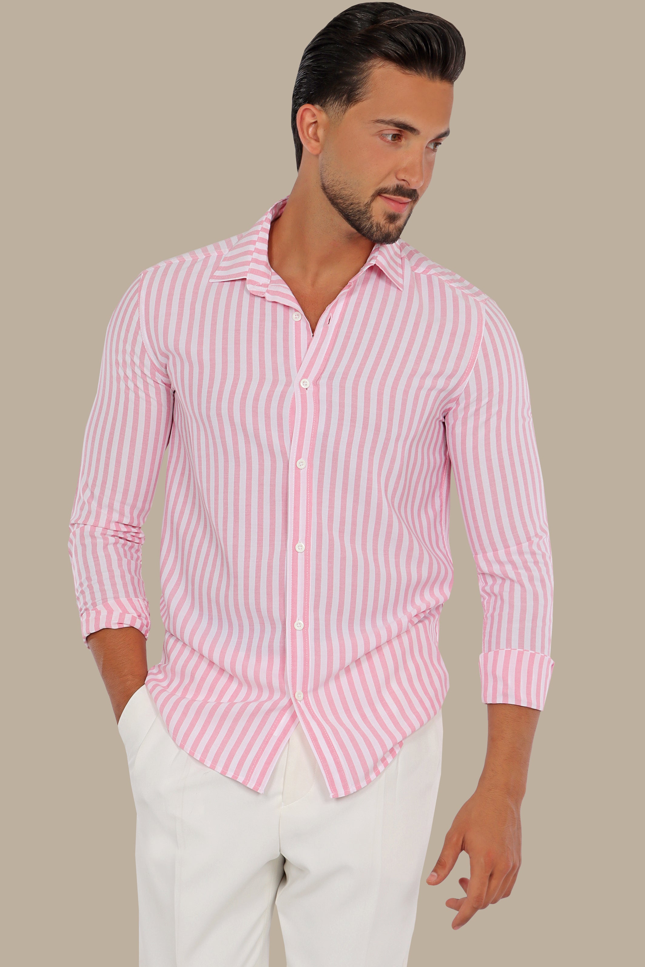 Chic Stripes: Casual Pink Striped Shirt