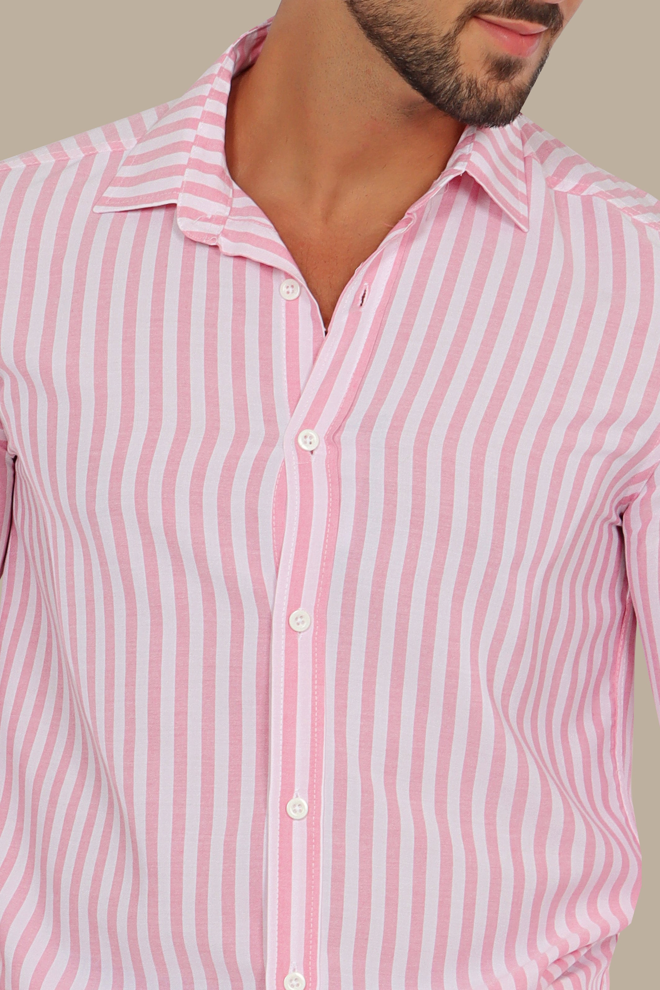 Chic Stripes: Casual Pink Striped Shirt