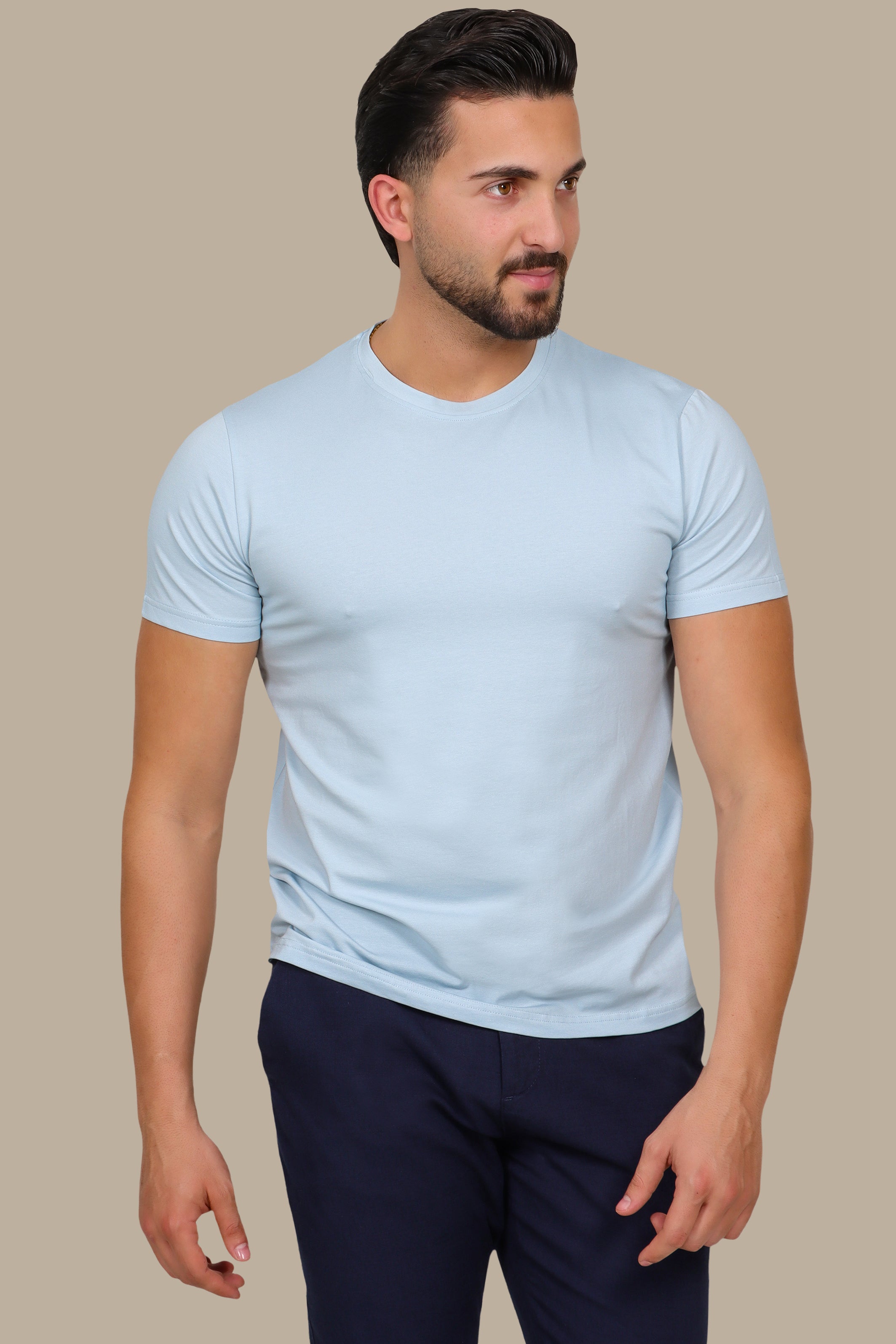 Light Blue Basic Round Neck T-Shirt