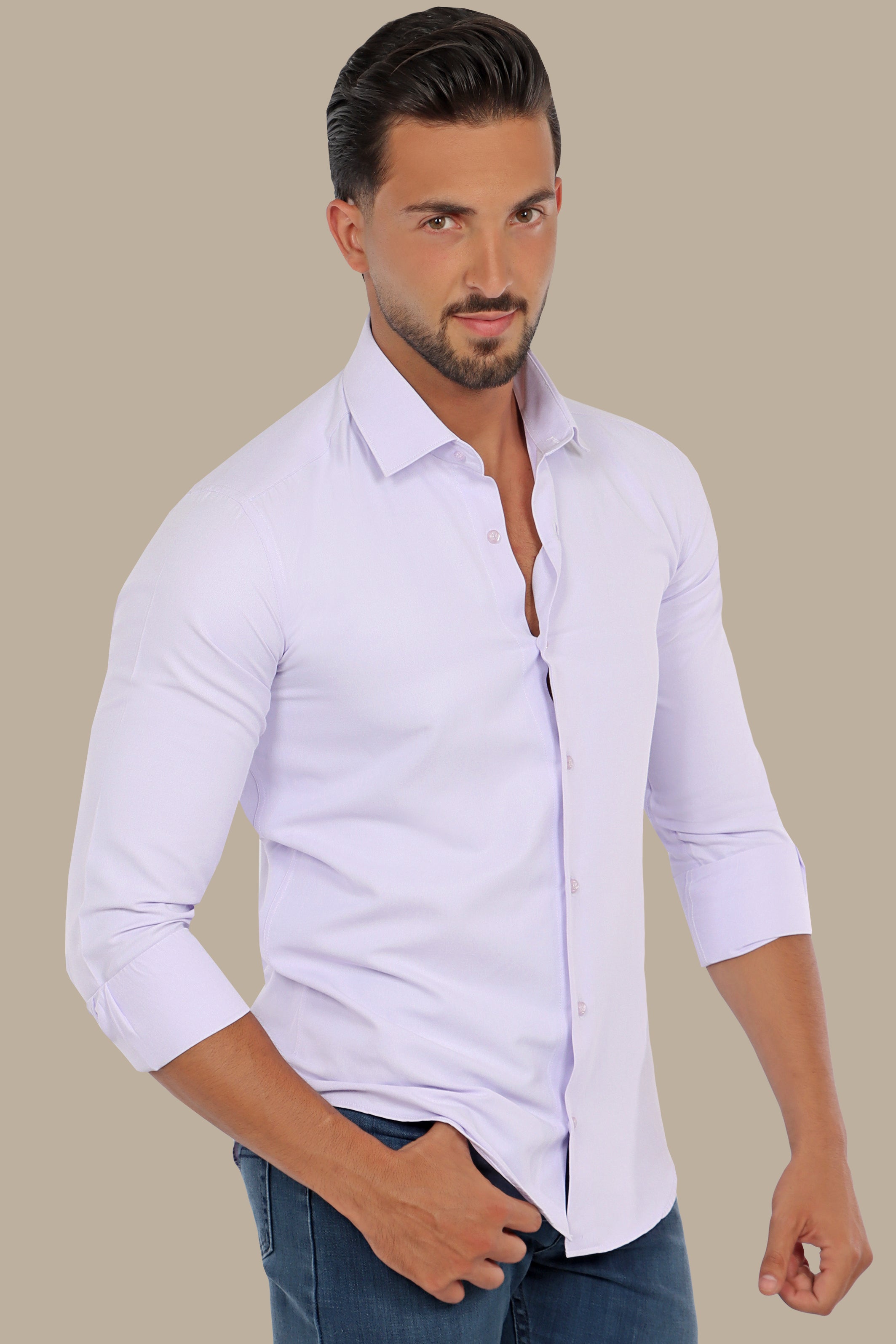 Refined Style: Purple Slim Fit Chambray Shirt