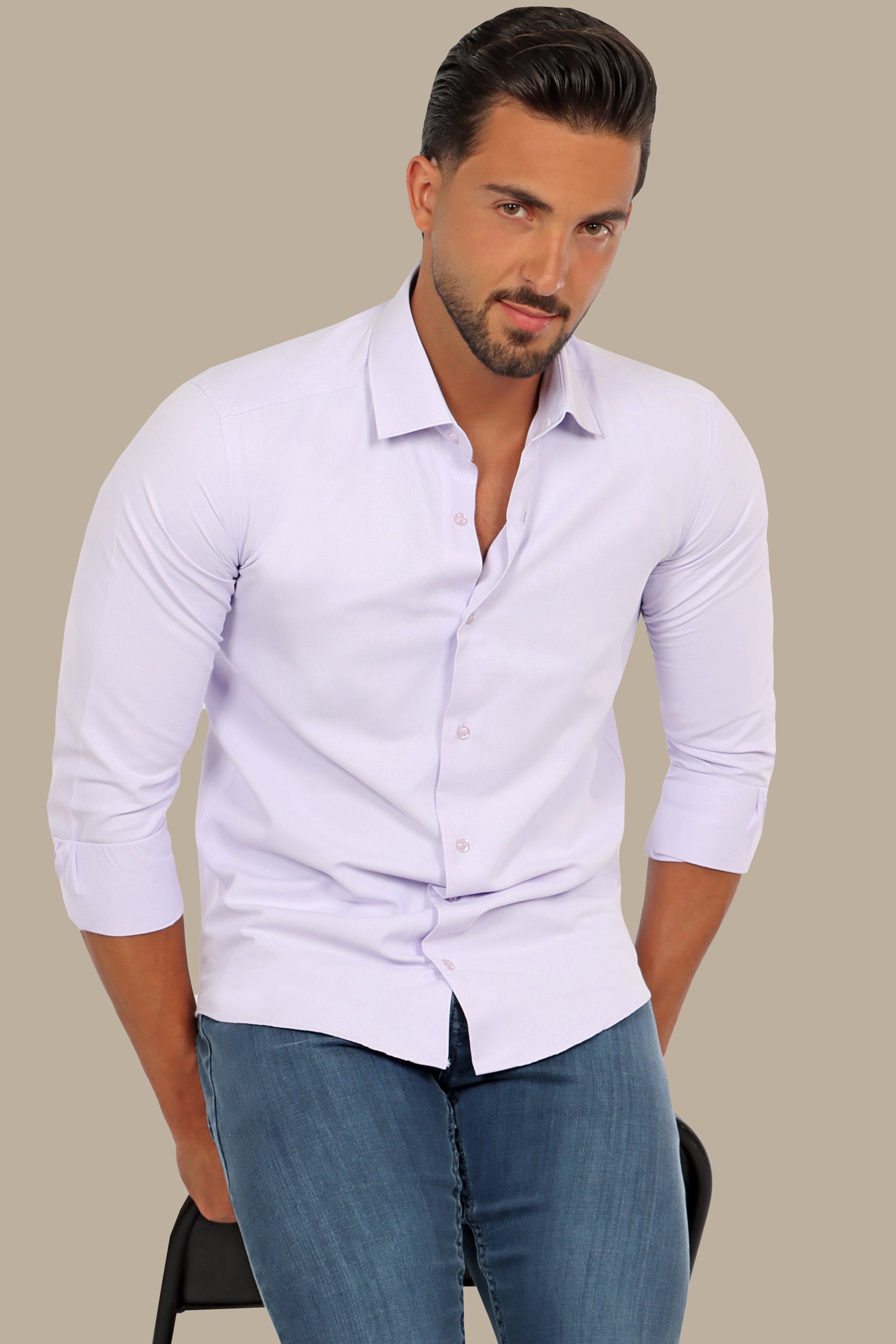 Regal Elegance: Purple Chambray Slim Fit Shirt for Distinctive Style