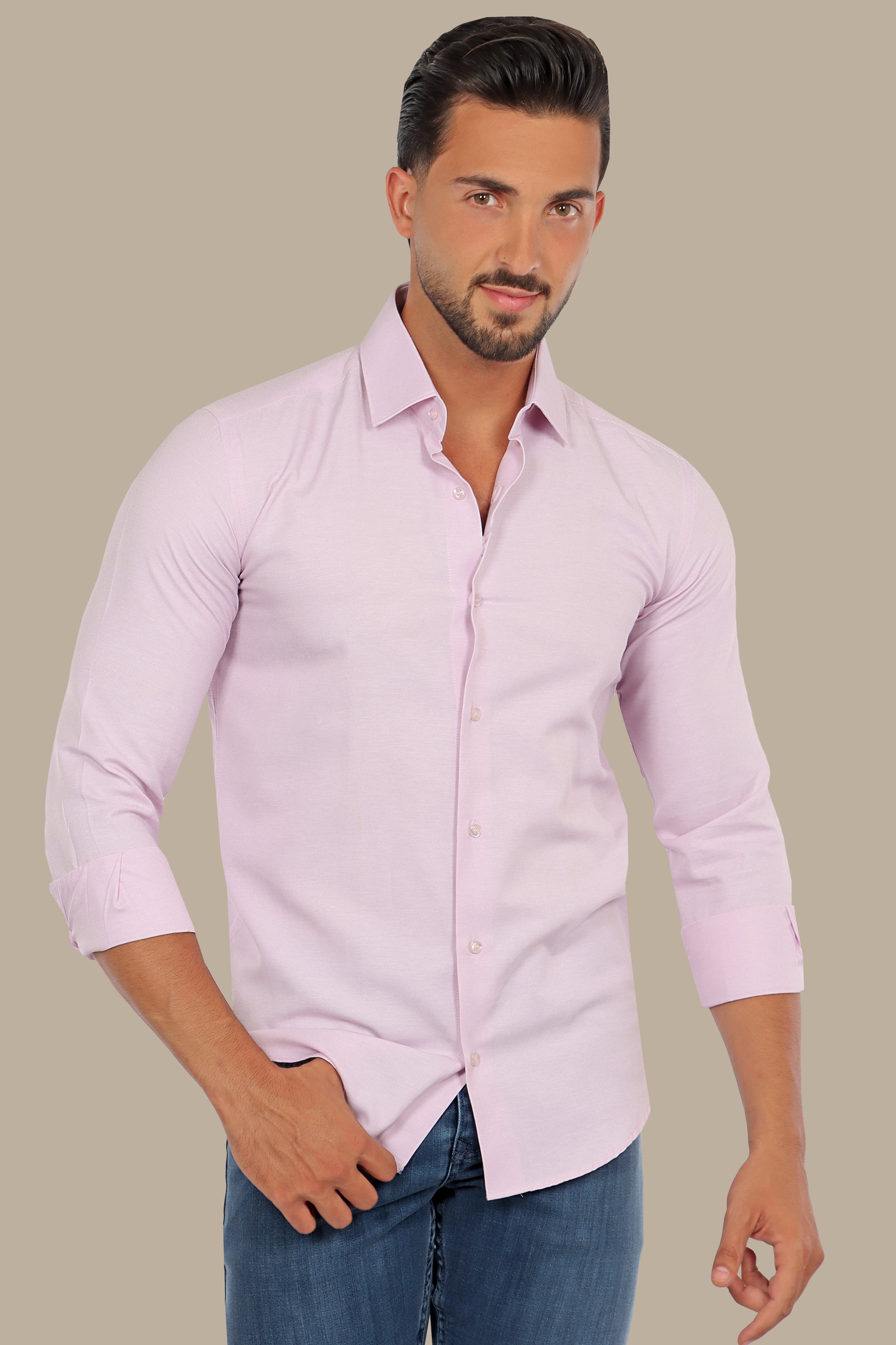 Modern Elegance: Pink Slim Chambray Shirt