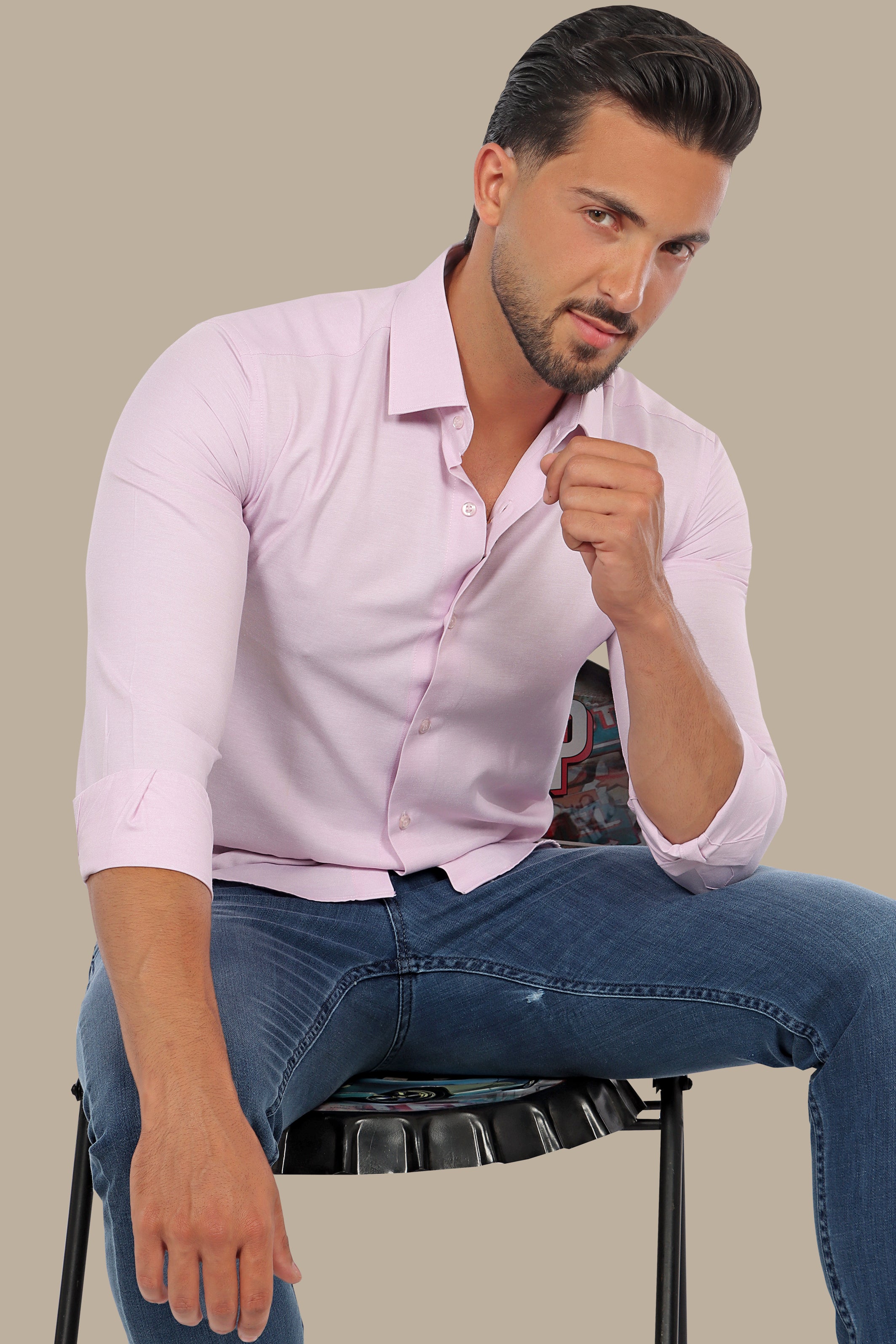 Modern Elegance: Pink Slim Chambray Shirt