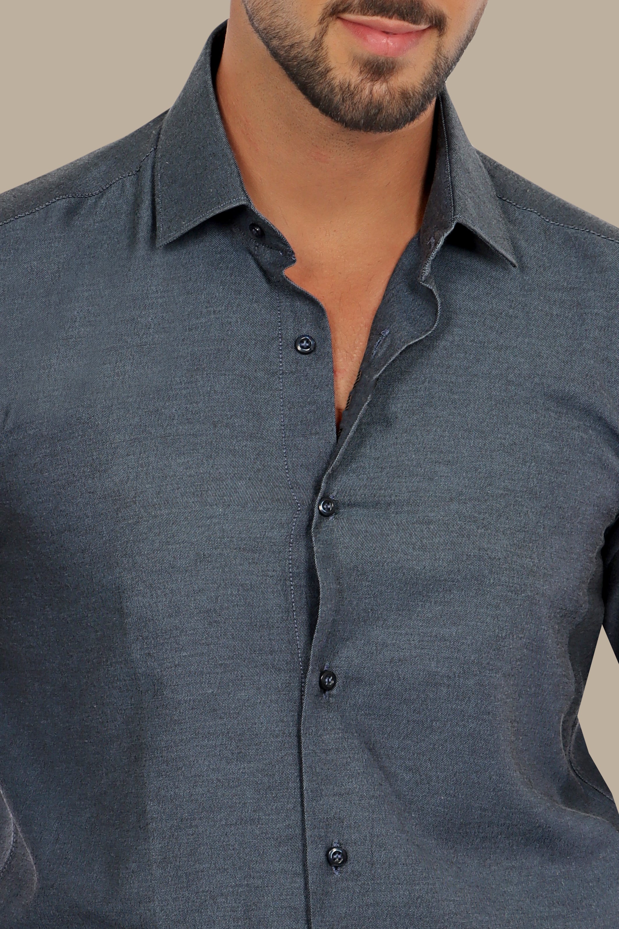 Modern Sophistication: Petrol Slim Fit Chambray Shirt