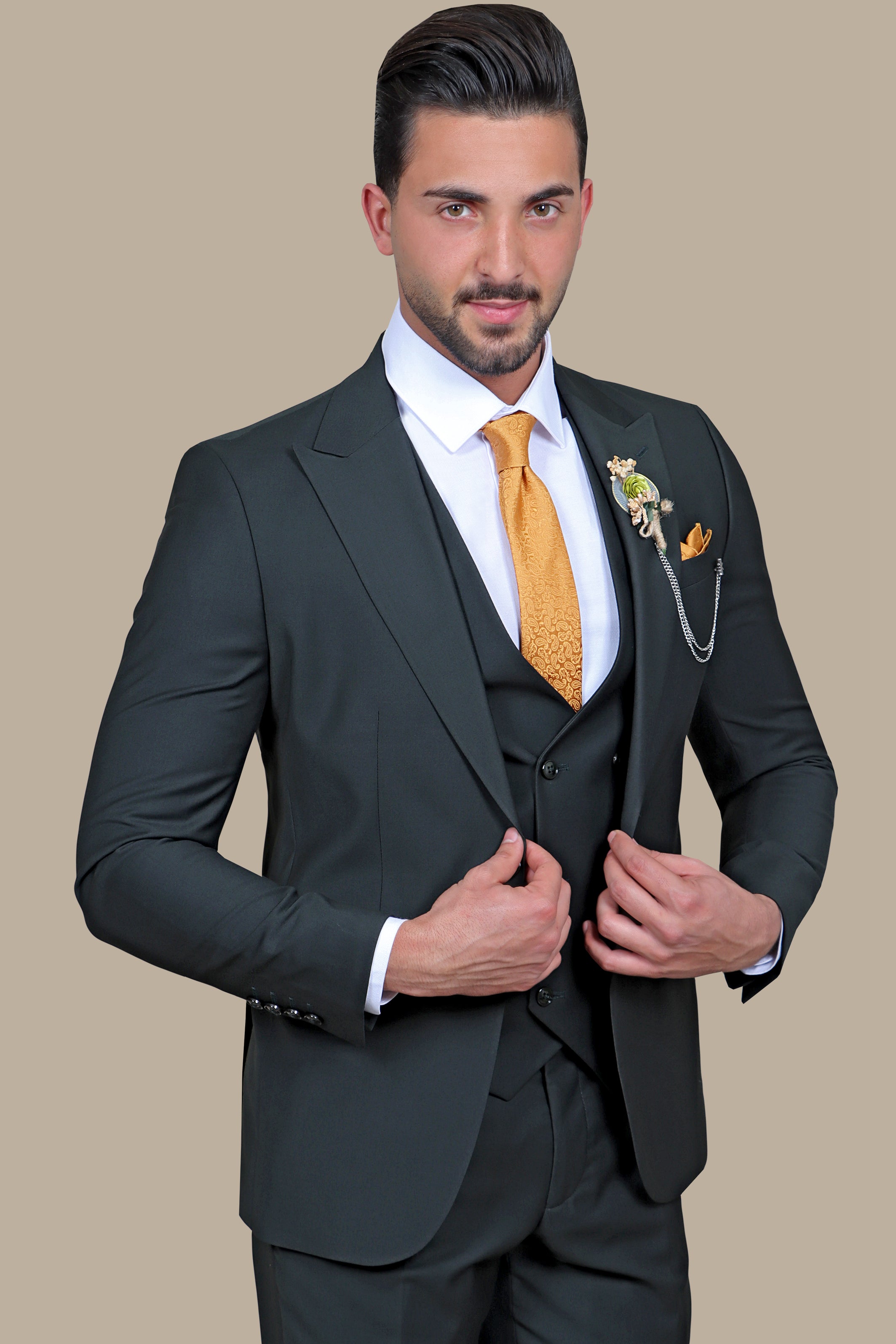 Dark Green 3-Piece Plain Suit