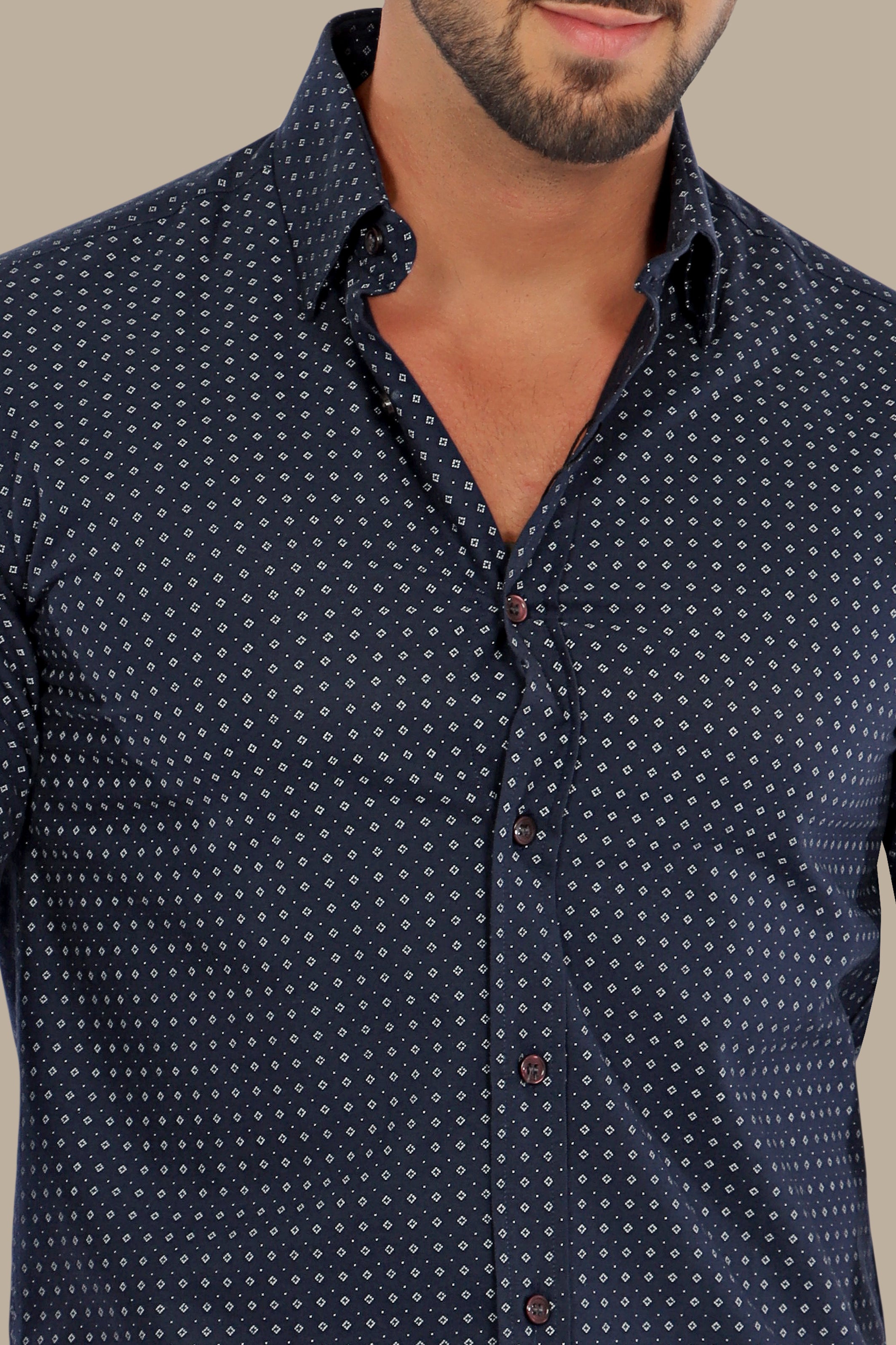 Contemporary Charm: Navy Square Print Shirt