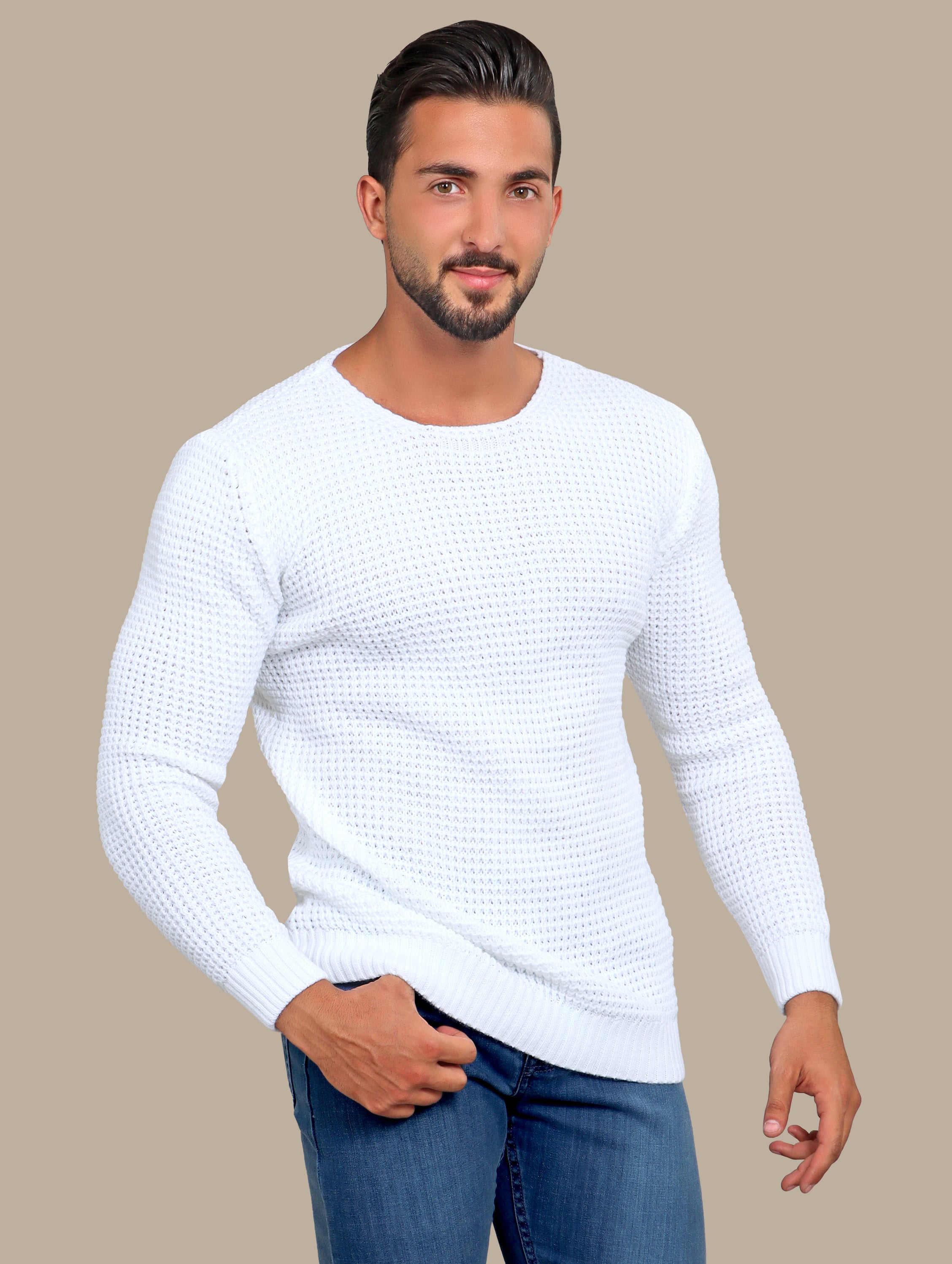 White Knitted Open Neck Sweater