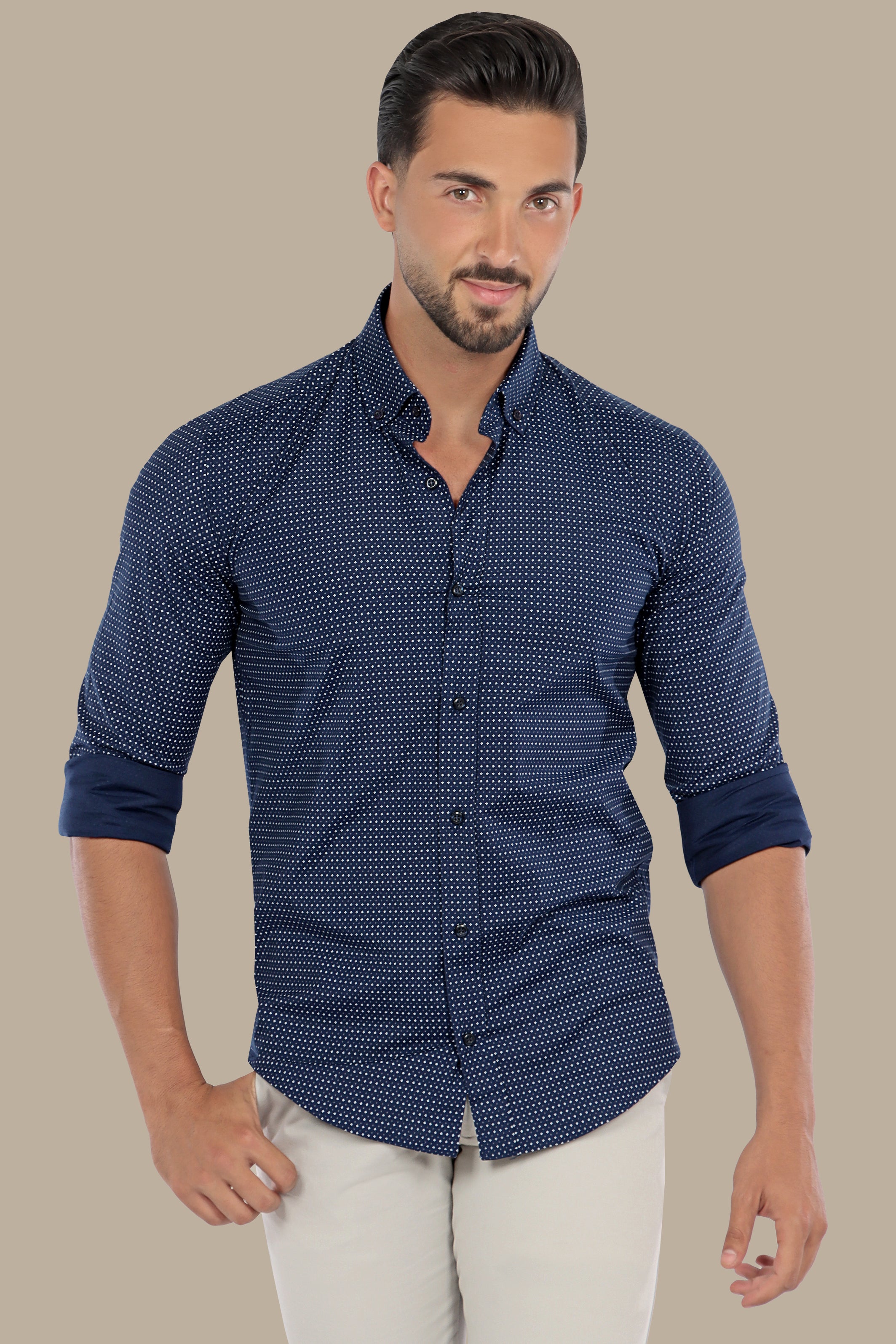 Navy Dotted Lycra Shirt