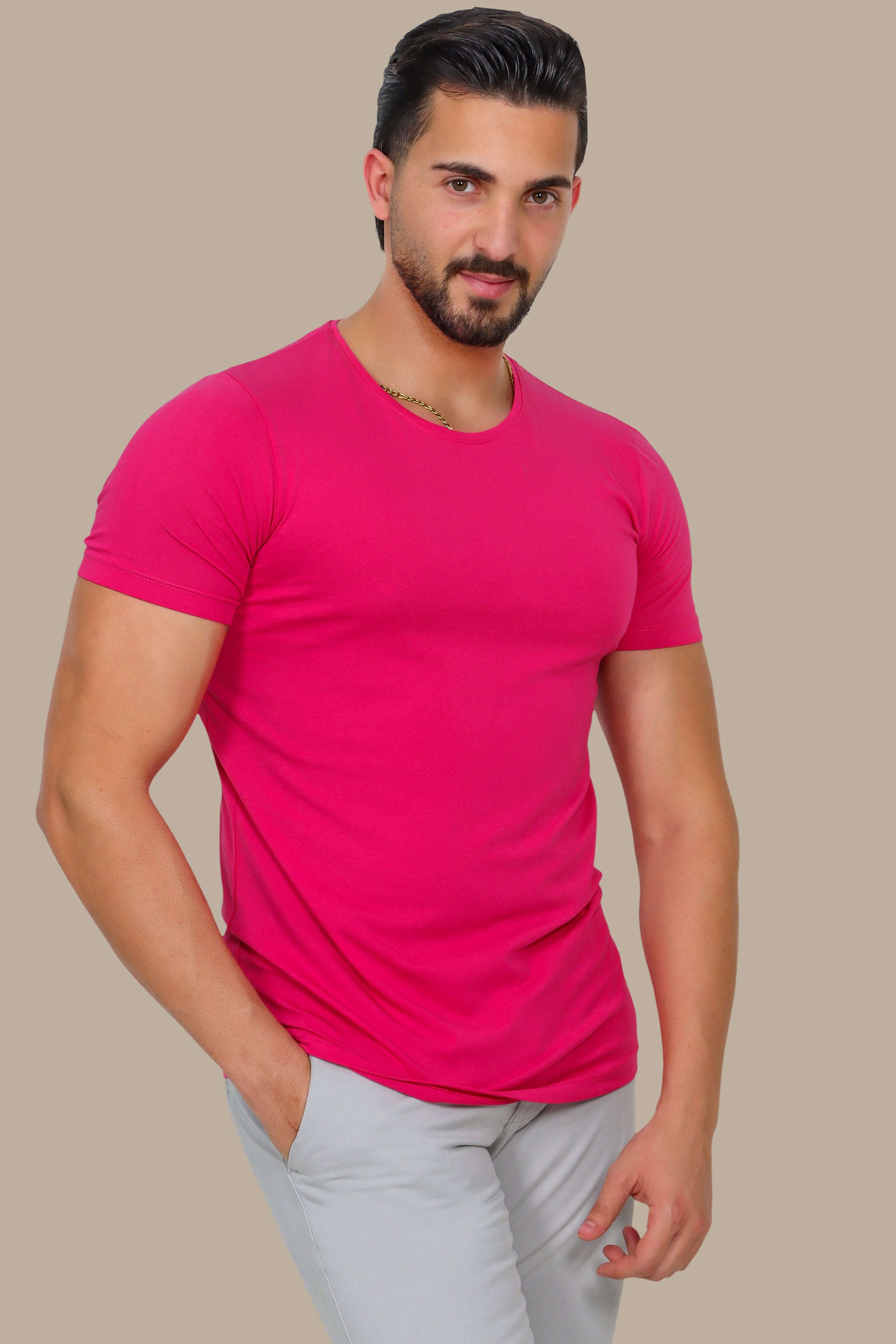 Fuchsia Pop: Basic Round Neck T-Shirt