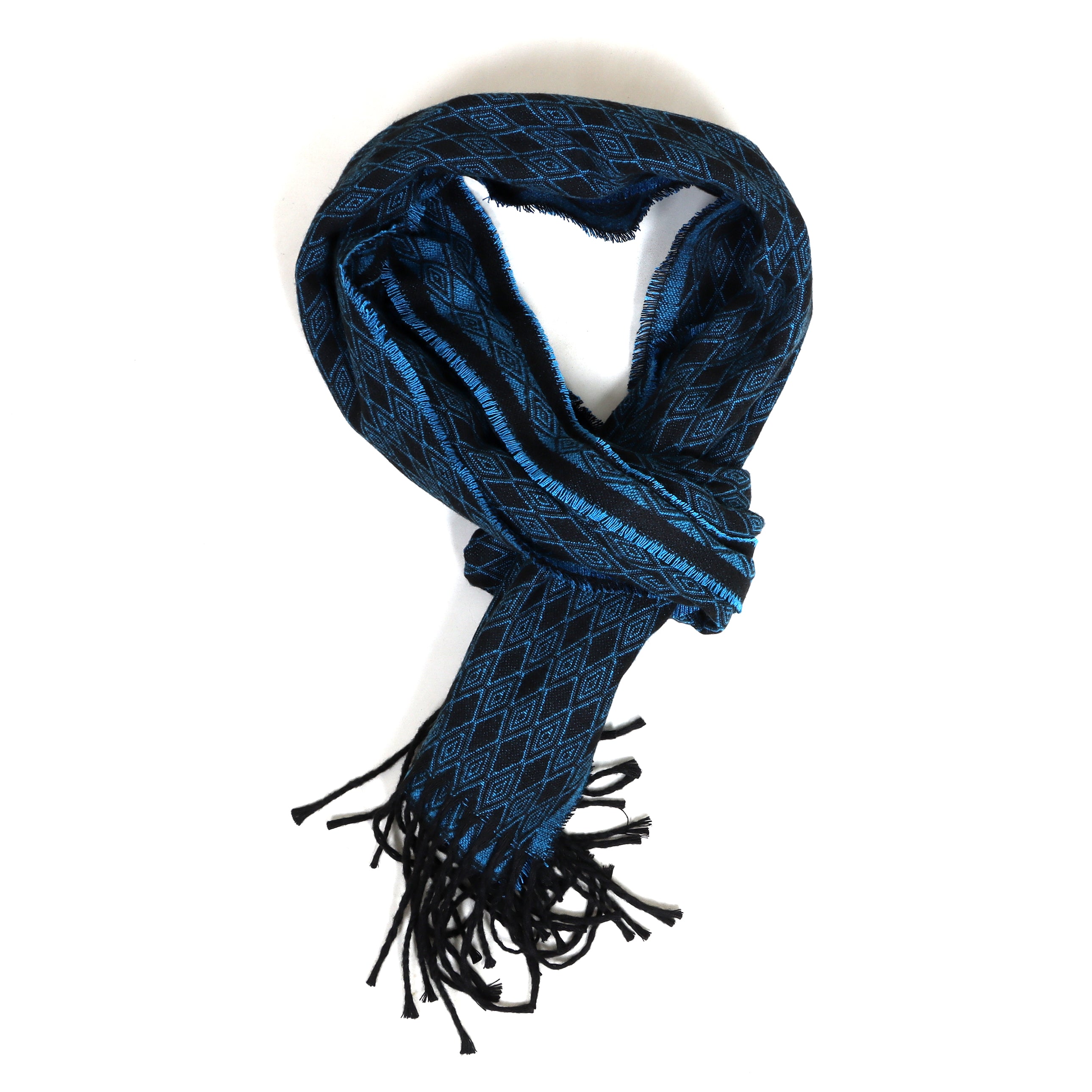 Aqua Elegance: Wool Scarf with Enchanting Damask Print