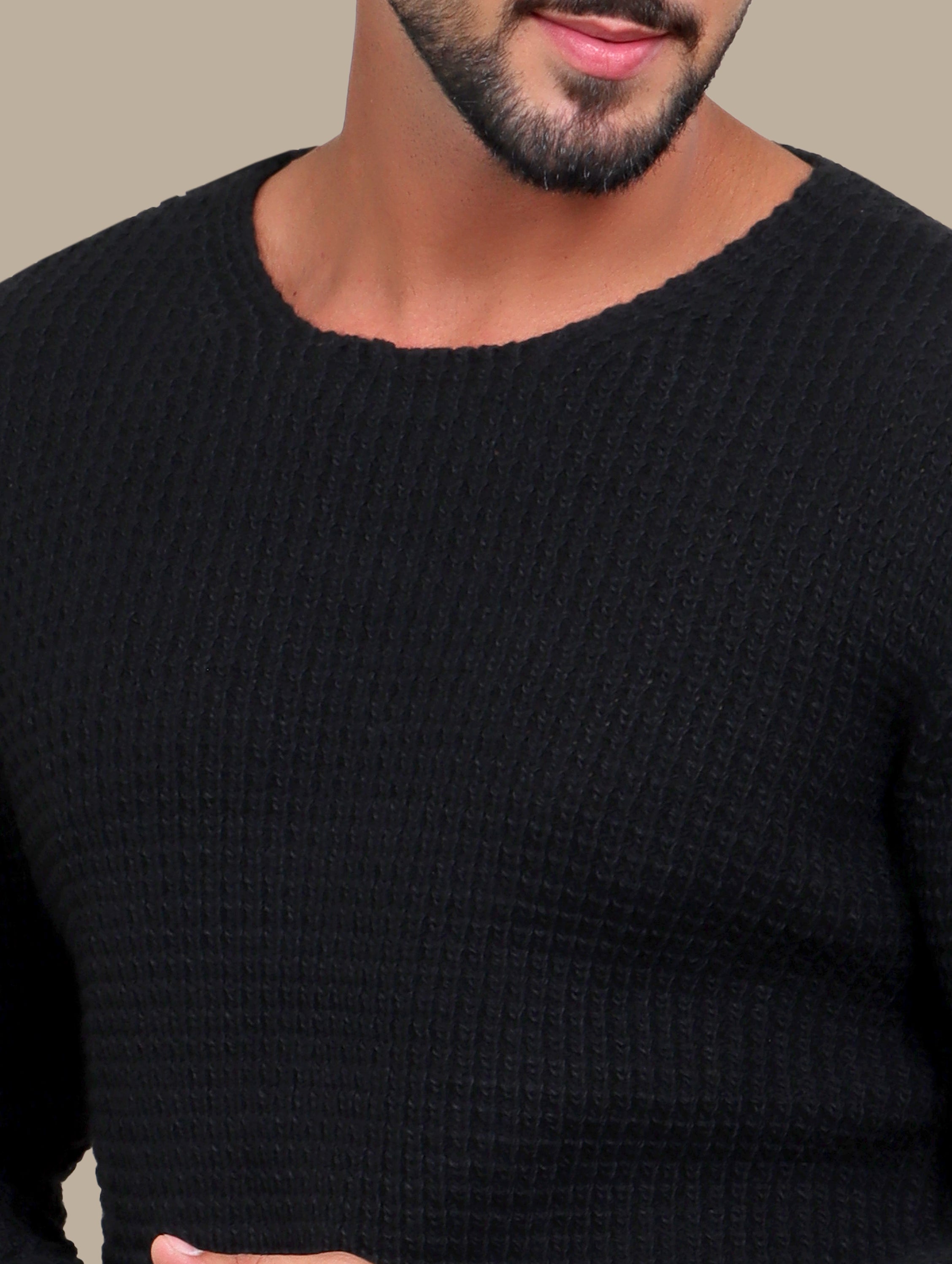 Black  Knitted Open Neck Sweater