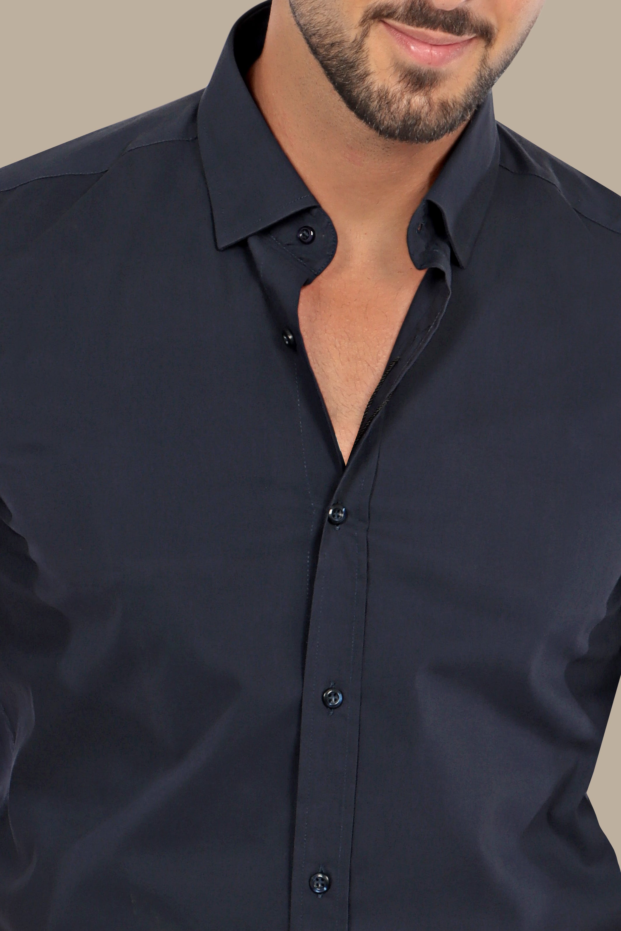 Navy Sophistication: Lycra Plain Shirt for Effortless Elegance